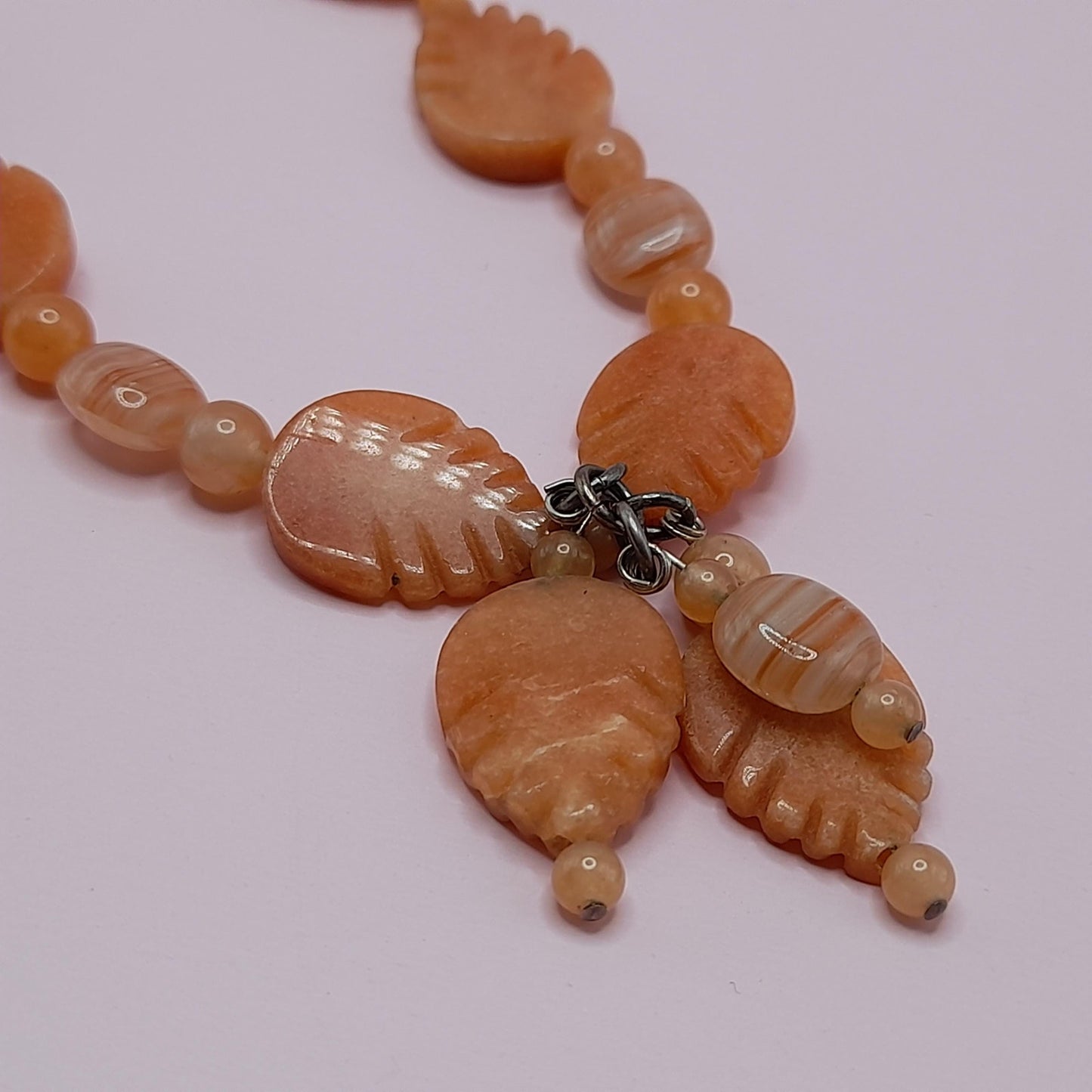 Vintage Carnelian Leaf Necklace, Gemstone Tassel Necklace, 27 Inches, Three Dangles