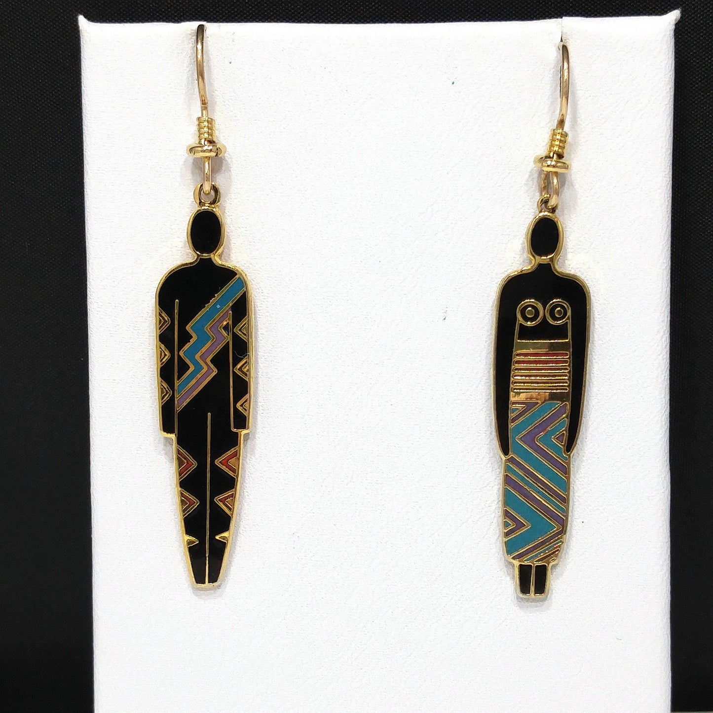 Laurel Burch "Man" & "Woman" Tribal Earrings, Gold Plated, 1980s Vintage Jewelry