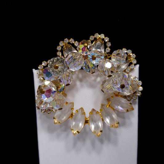 Vintage Juliana Clear Beaded Brooch, D & E Reference #7518, Gold Plated, 1960s