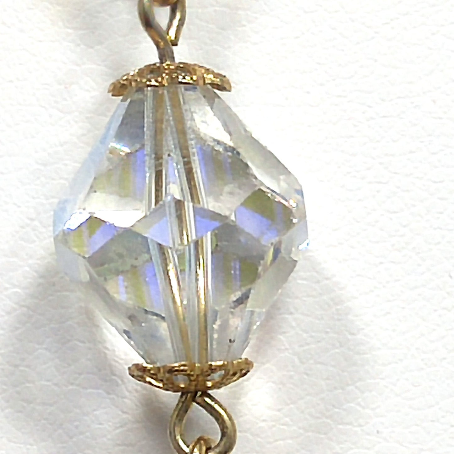 Vintage Crystal Faux Pearl Dangle Necklace, Large Aurora Borealis Crystal Beads, Vintage Jewelry
