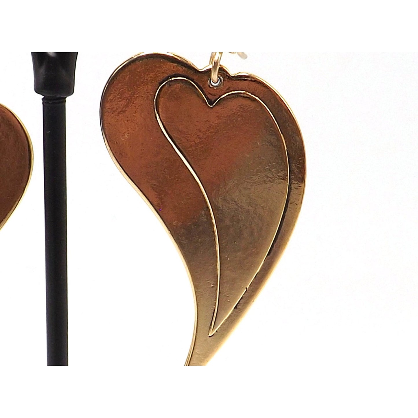 Laurel Burch Large Heart Earrings, Gold Plated, 1980s Vintage Jewelry