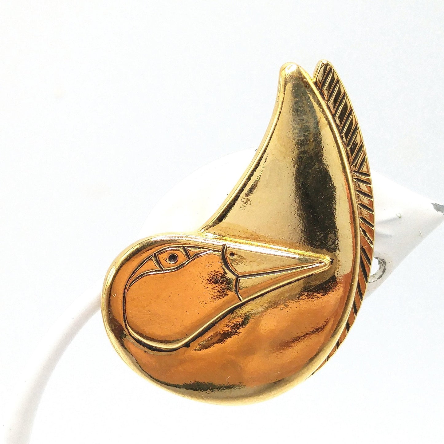 Vintage Laurel Burch Bird Clip Earrings, Reflective Gold Plated