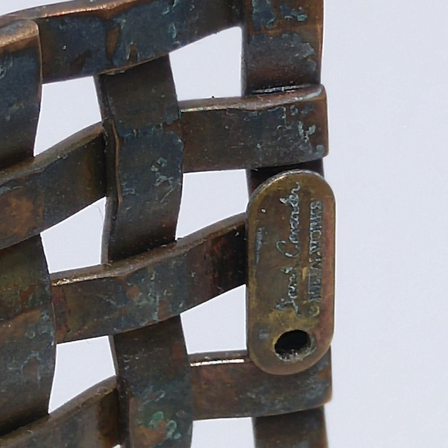 Sarah Cavender Metalworks Woven Wide Cuff Bracelet, Hand-made Metal Work Design, Vintage Jewelry