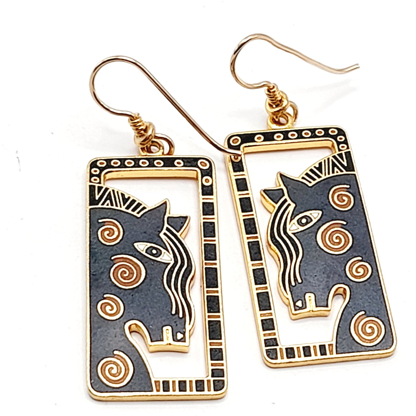 Vintage Laurel Burch Mare Horse Earrings, Gold Plated Dangles, 2 1/8 Inches