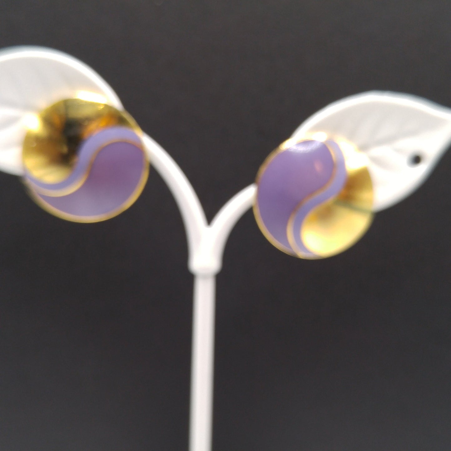 Laurel Burch Purple Post Earrings, Lavender Purple Enamel, Gold Plated, 1980s