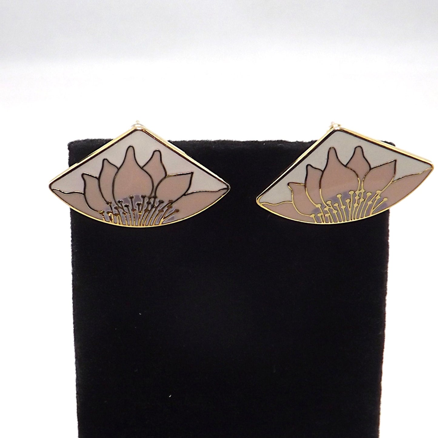 Vintage Laurel Burch Pink Flower Post Earrings, Pink & Gold Sunflowers