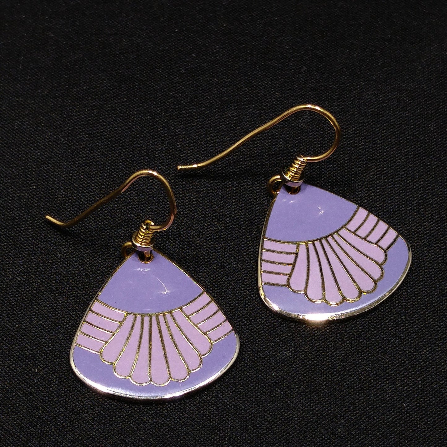 Vintage Laurel Burch Waterfall Purple Pink Drop Earrings, Gold Plated