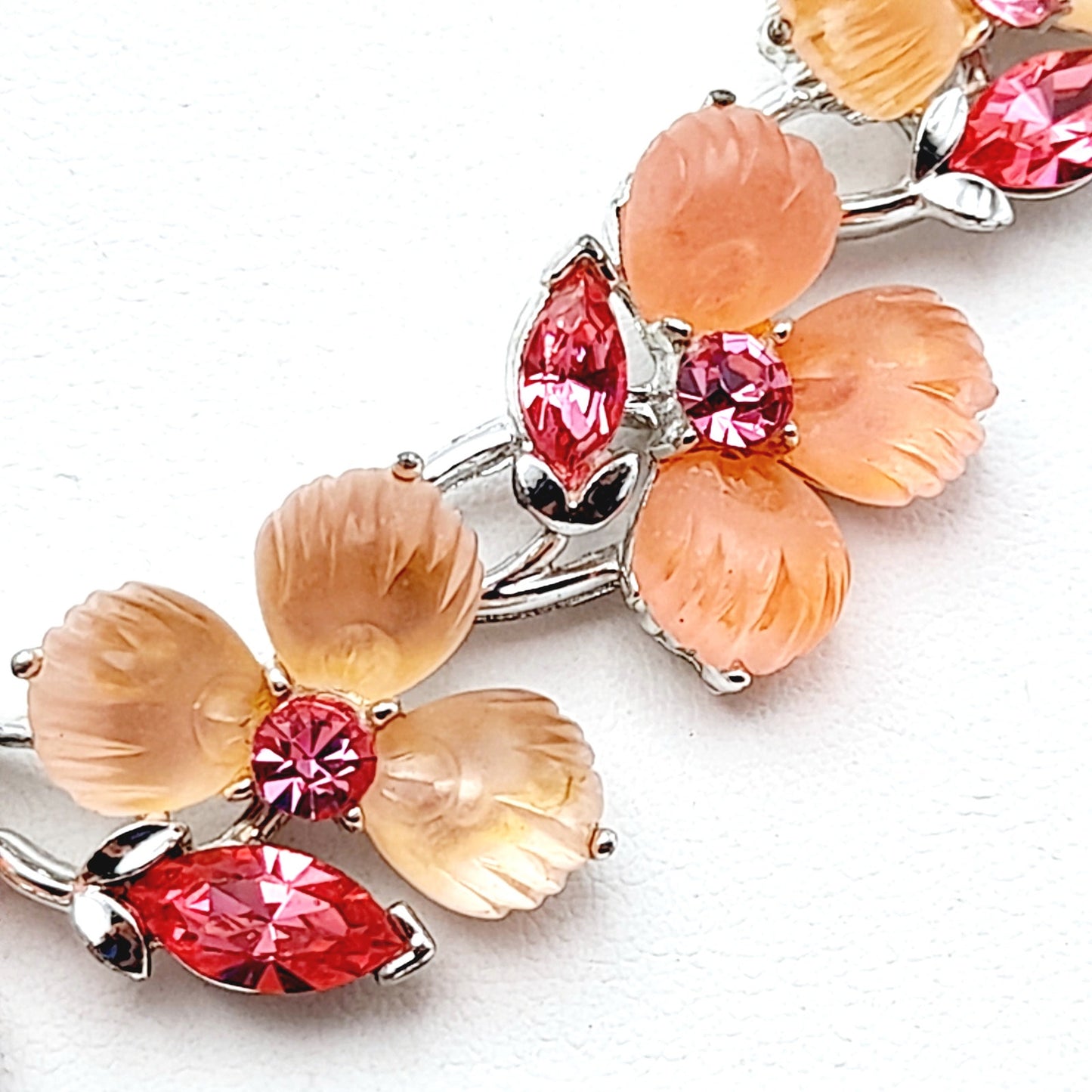 Vintage Lisner Pink Rhinestone Lucite Floral Choker
