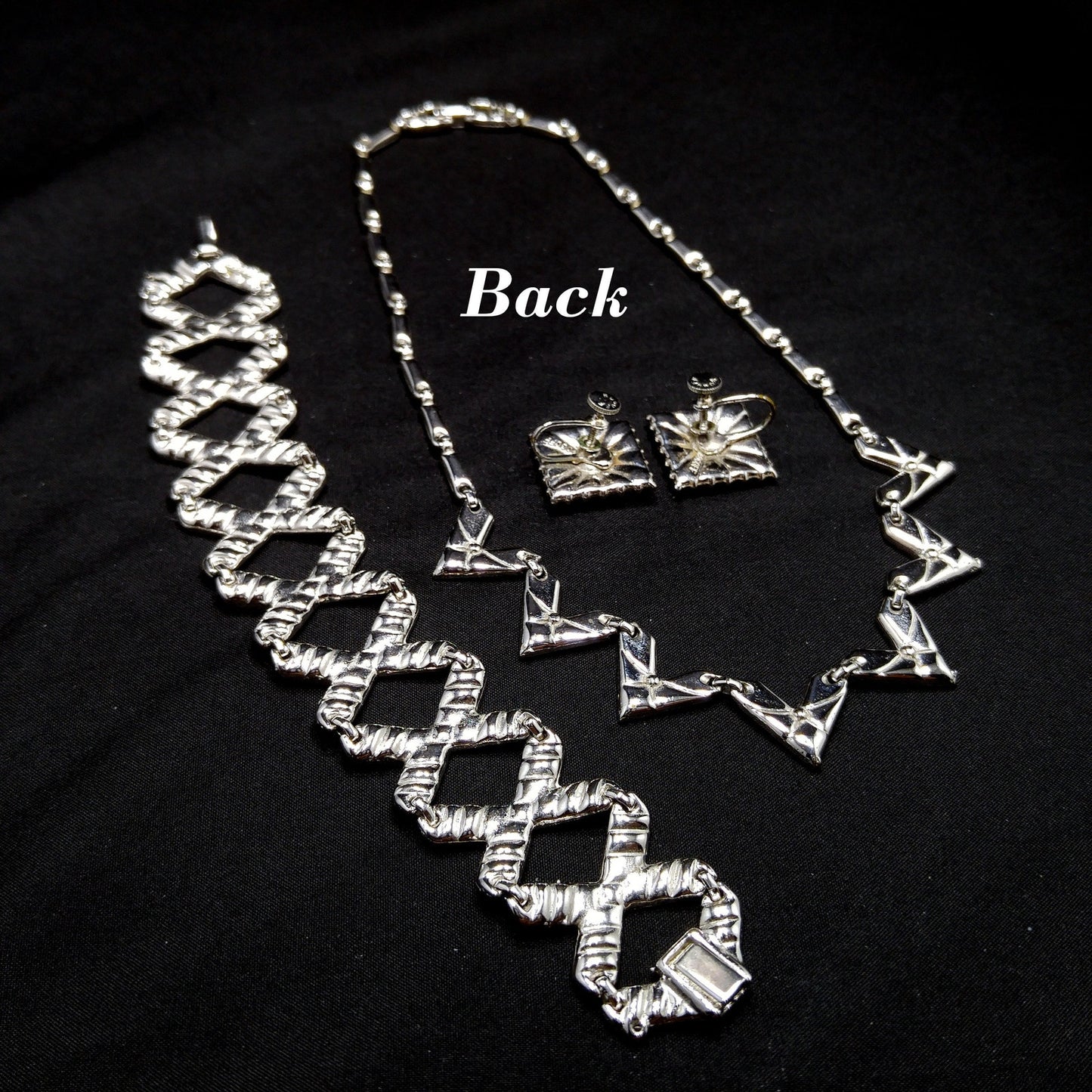 Vintage Bogoff Rhinestone Necklace Bracelet Earrings Set 1950s Rhodium Parure