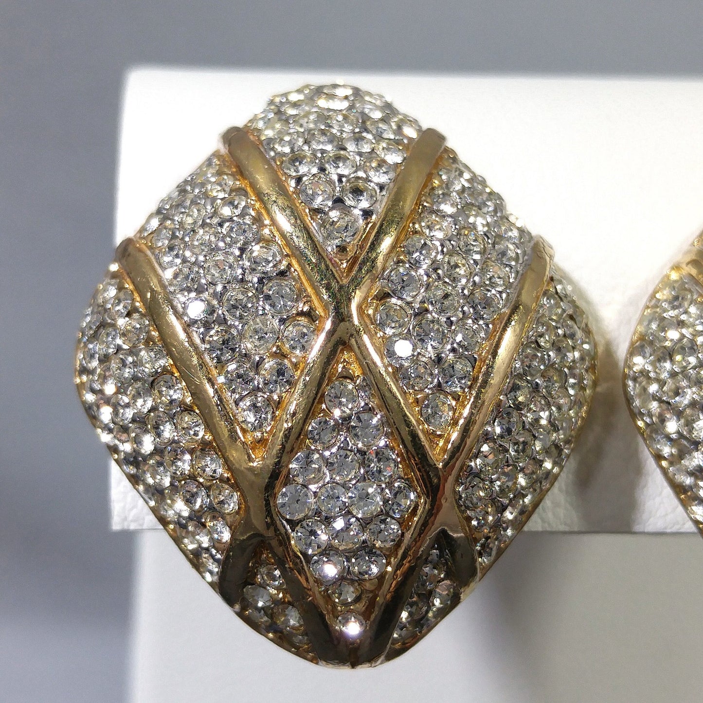 Vintage CINER Pave Rhinestone Clip Earrings, Gold Plated
