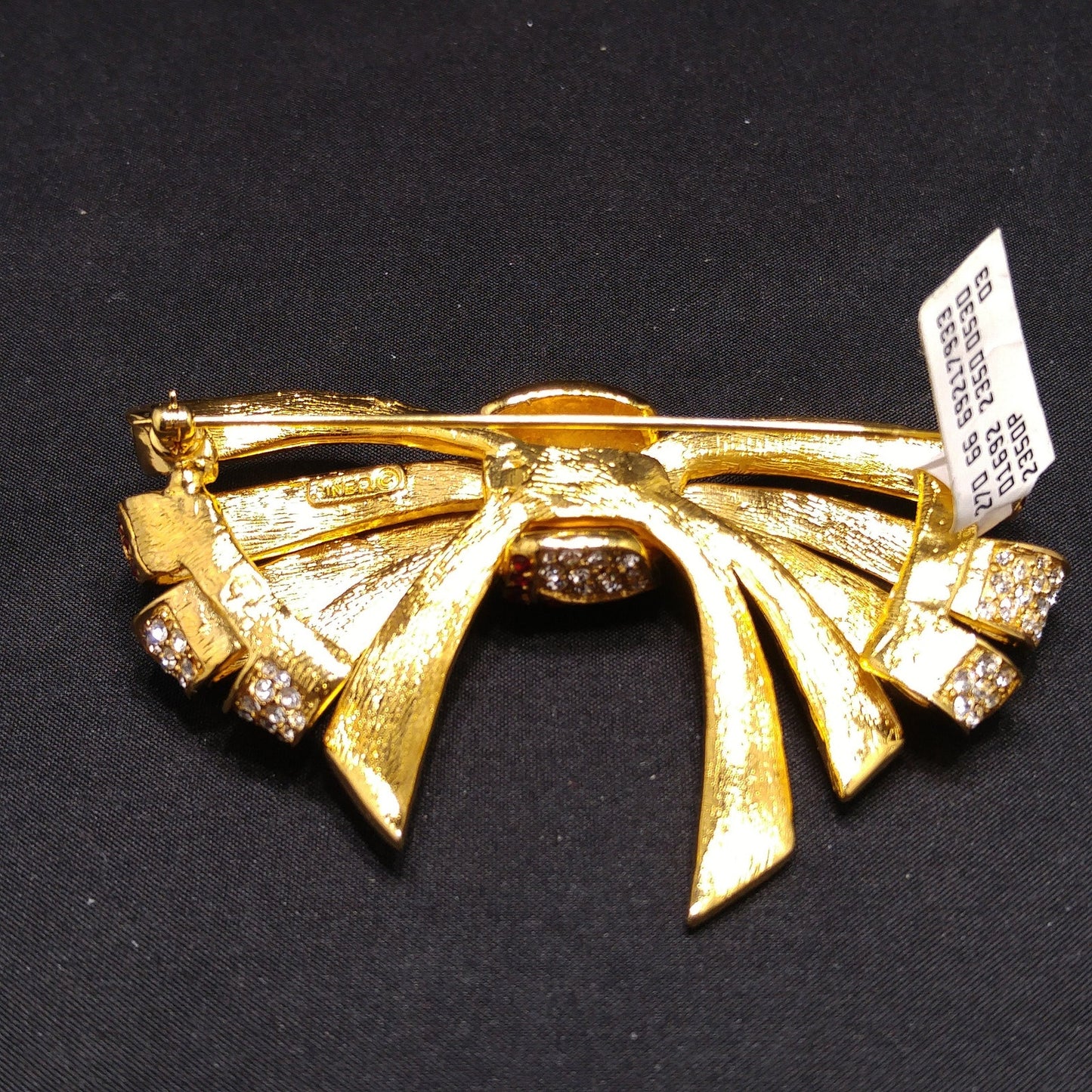 Ciner Red and Clear Rhinestone Bow Brooch – Vintage Gold Plated Large Statement Pin