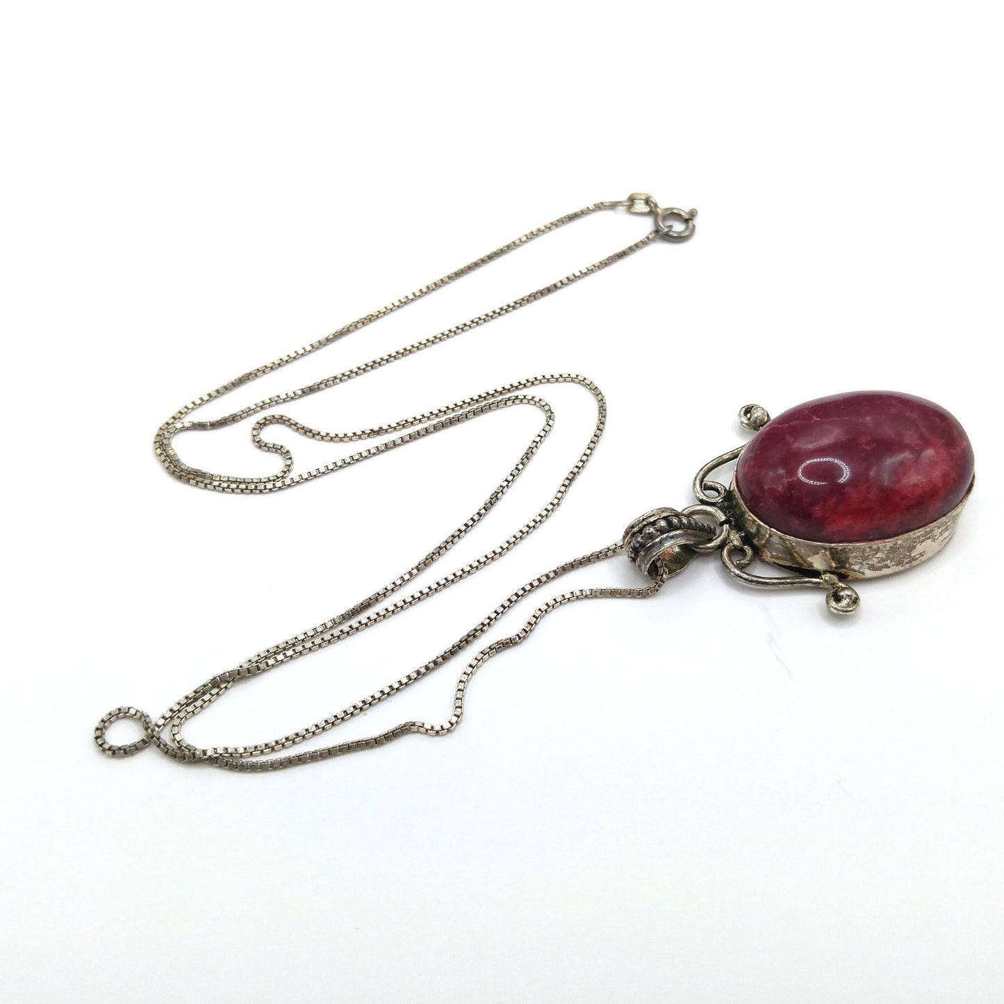 Gemstone Spinel Pendant Necklace, Italy 925 Chain, 24 Inches, Vintage Jewelry