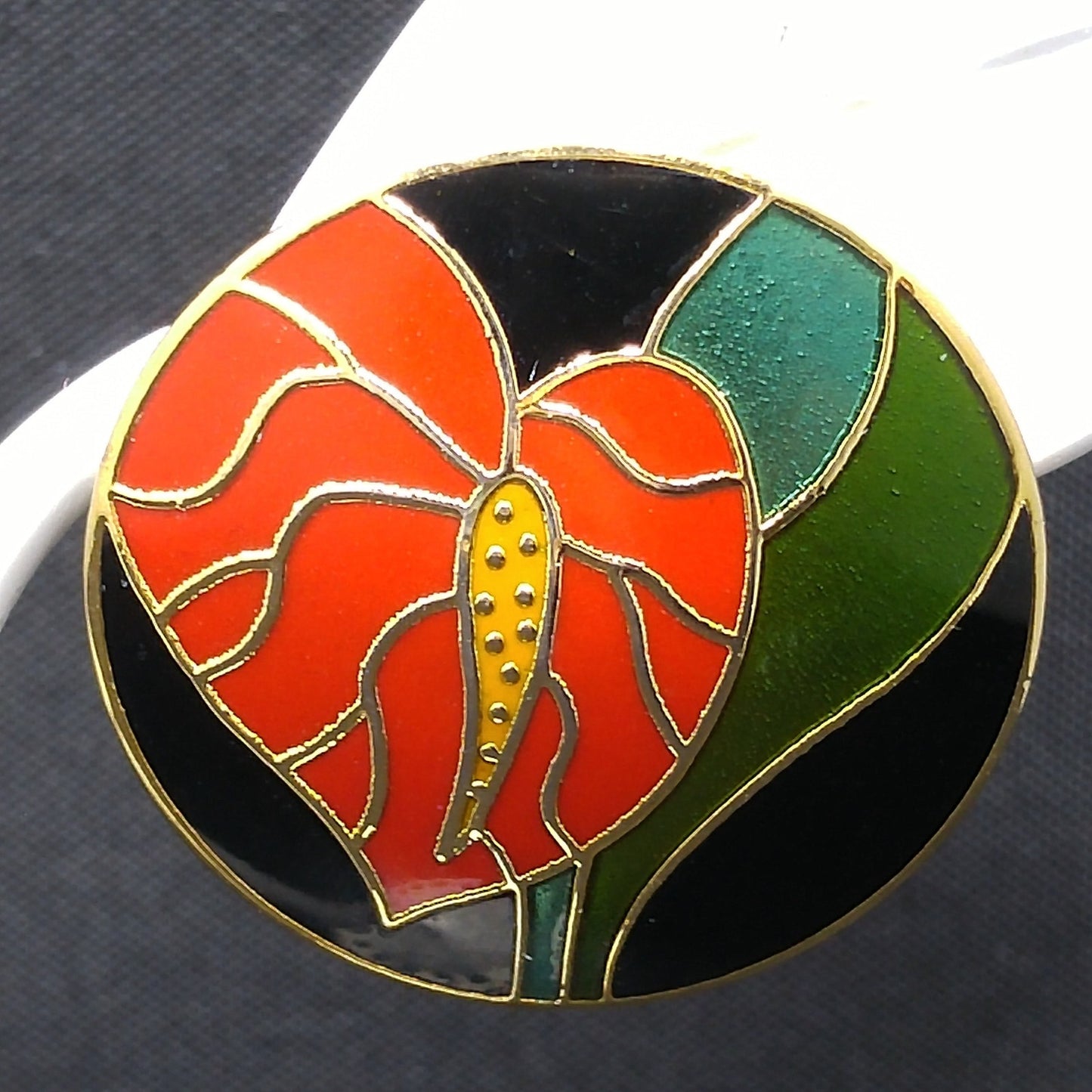 Vintage Laurel Burch Red "Antherium" Post Earrings, Gold Plated