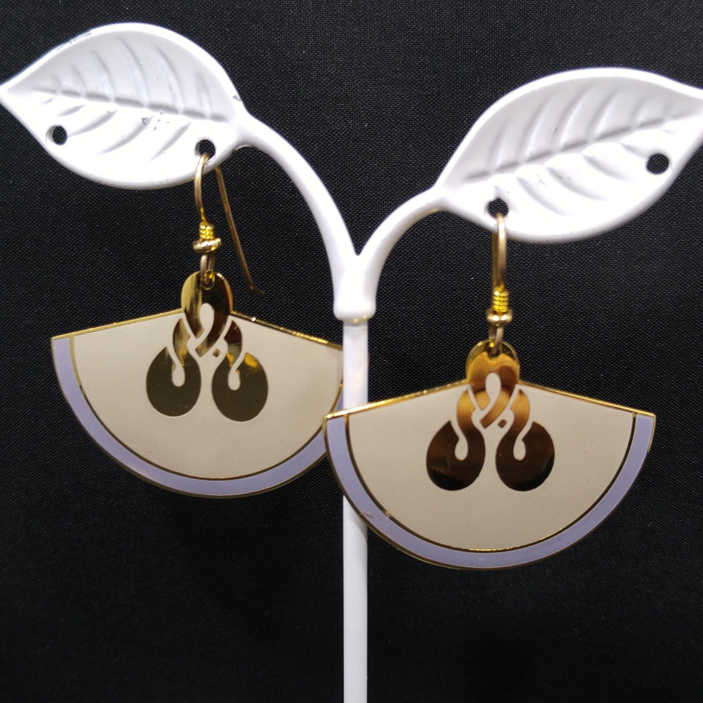 Laurel Burch Large Fan Love Knot Earrings, Gold Plated, Cloisonne Enamel, 1980s