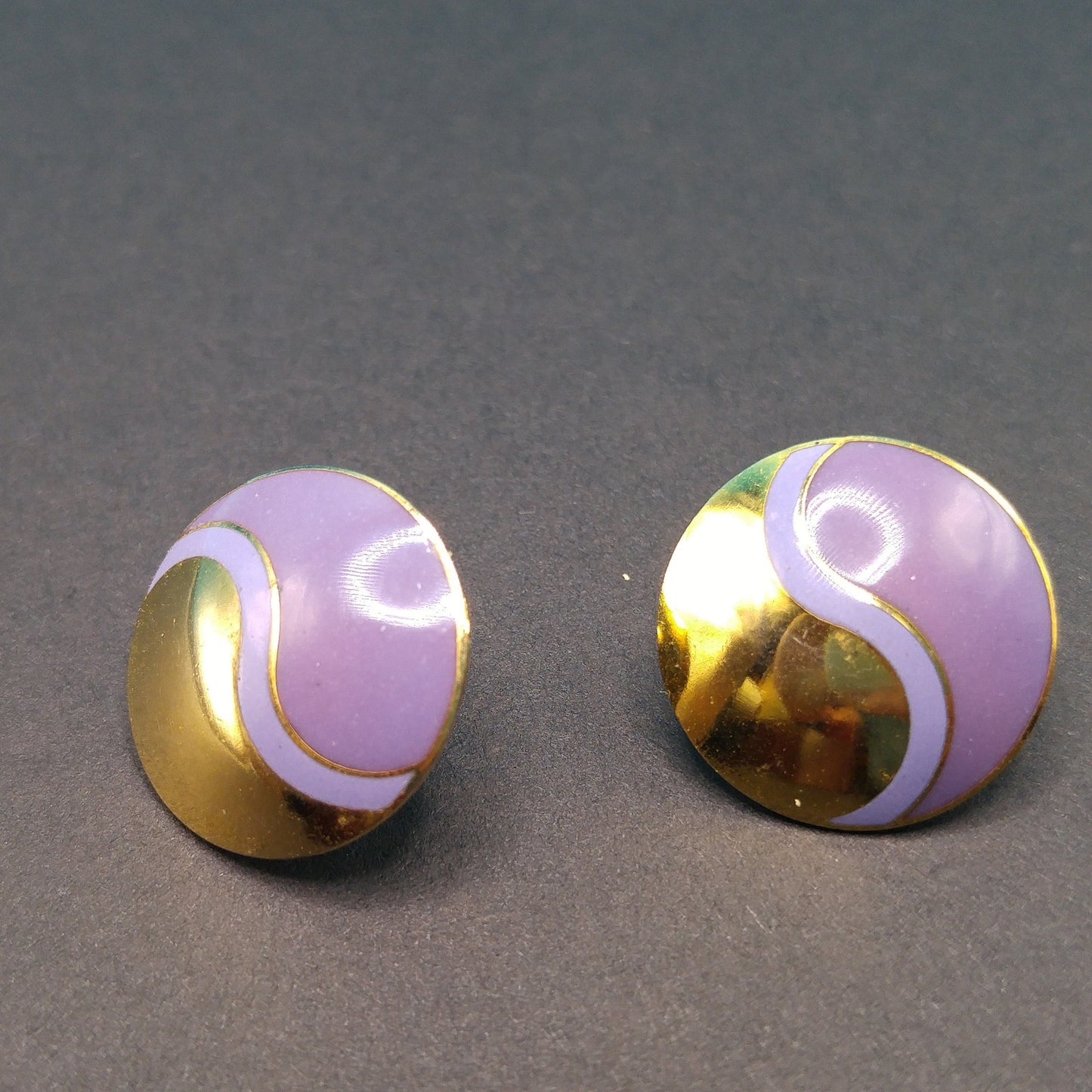 Laurel Burch Purple Post Earrings, Lavender Purple Enamel, Gold Plated, 1980s