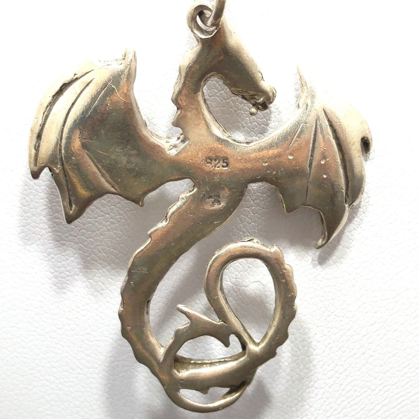 Silver Dragon Pendant Necklace, 925 Italy Snake Chain, 1970s Vintage Jewelry