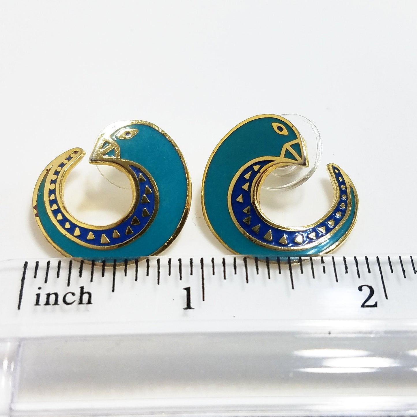 Vintage Laurel Burch "Celine" Bird Earrings, Gold Plated Cloisonne &Enamel, 1980