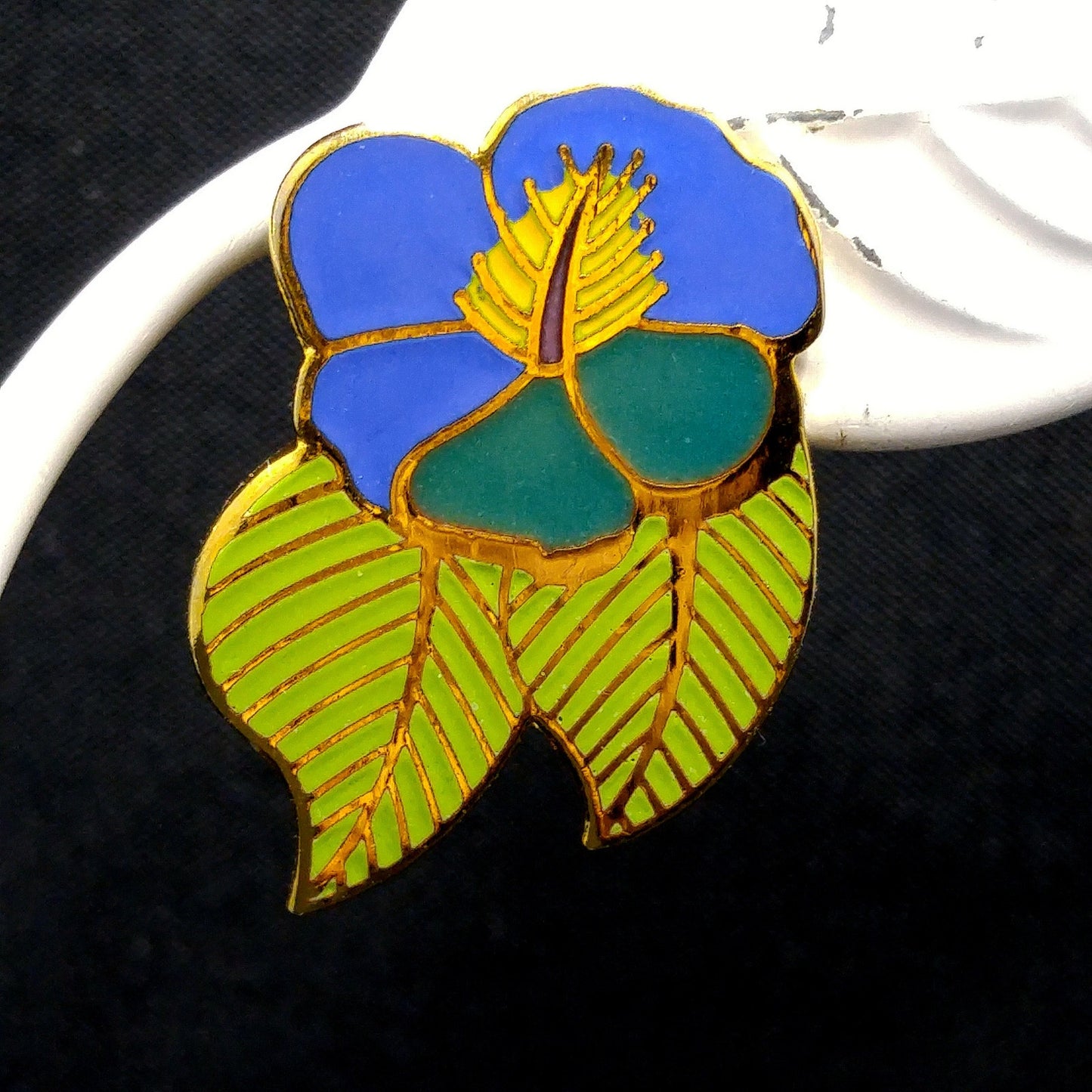 Vintage Laurel Burch Blue Green "Hibiscus" Post Earrings, Gold Plated
