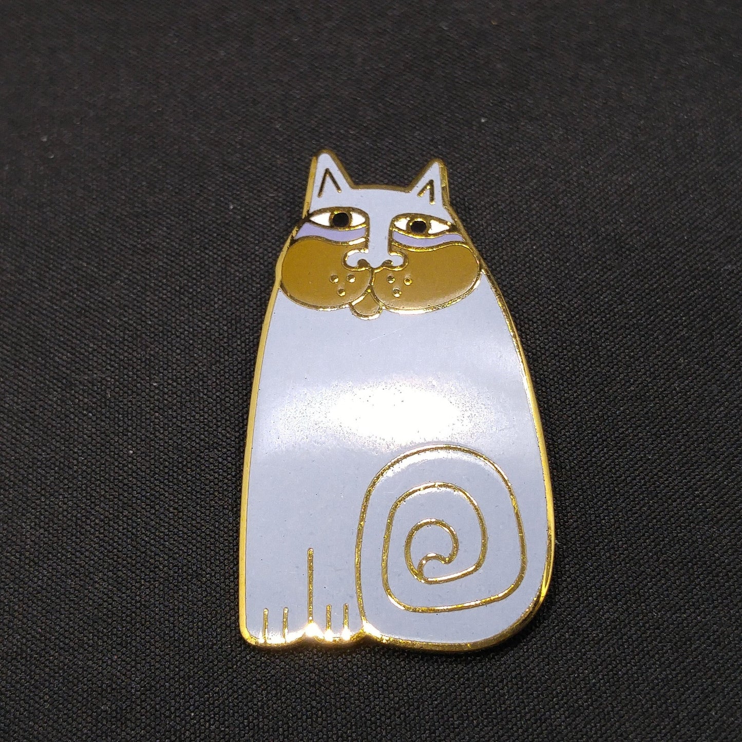 Vintage Laurel Burch "Olivia" Lavender Cat Brooch, Gold Plated, Enamel, 1980s