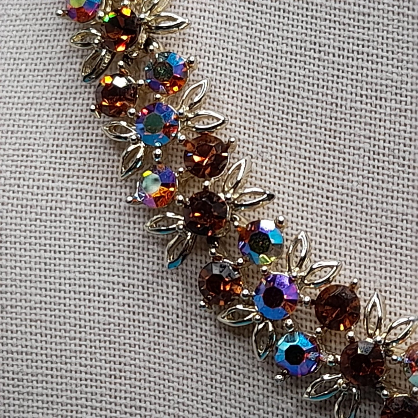 Vintage Topaz Aurora Borealis Choker Necklace, Gold Tone, 1960s, 16"