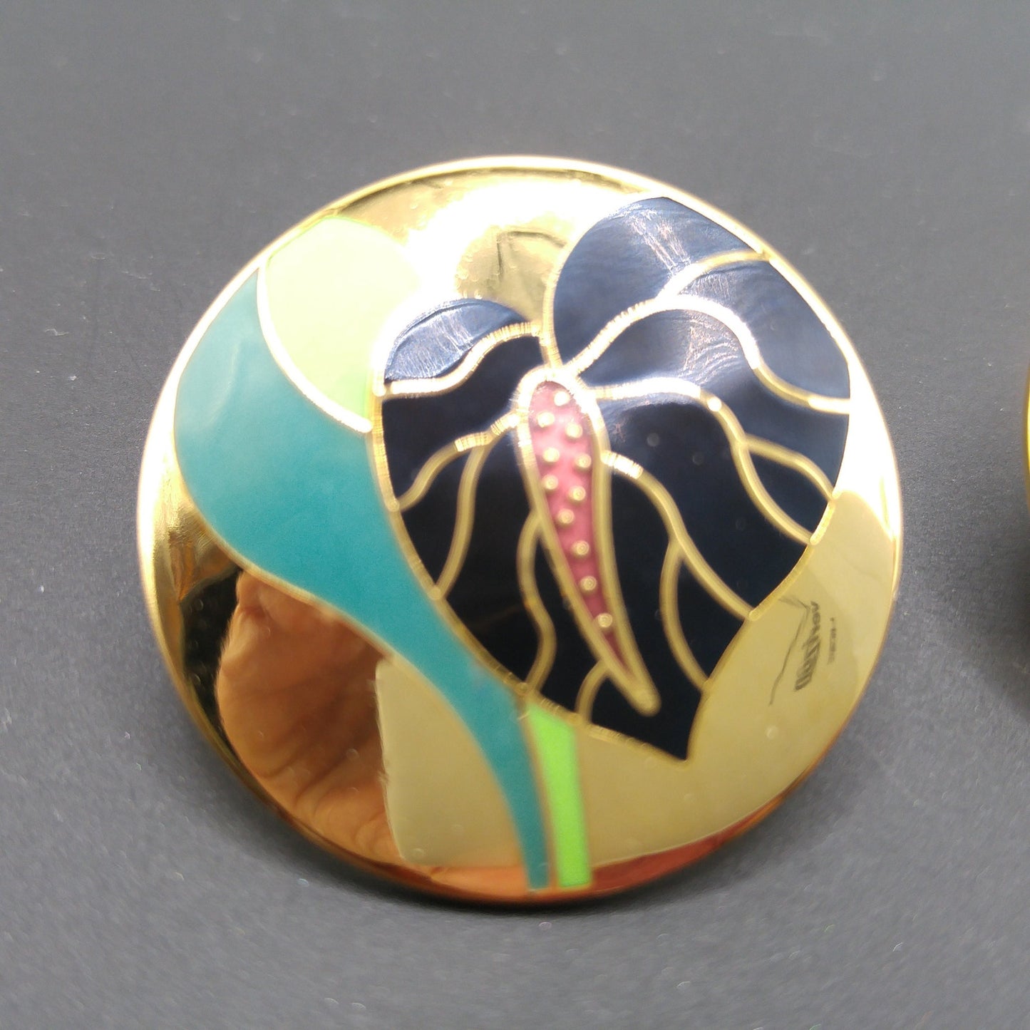 Vintage Laurel Burch "Antherium" Post Earrings, Gold Plated