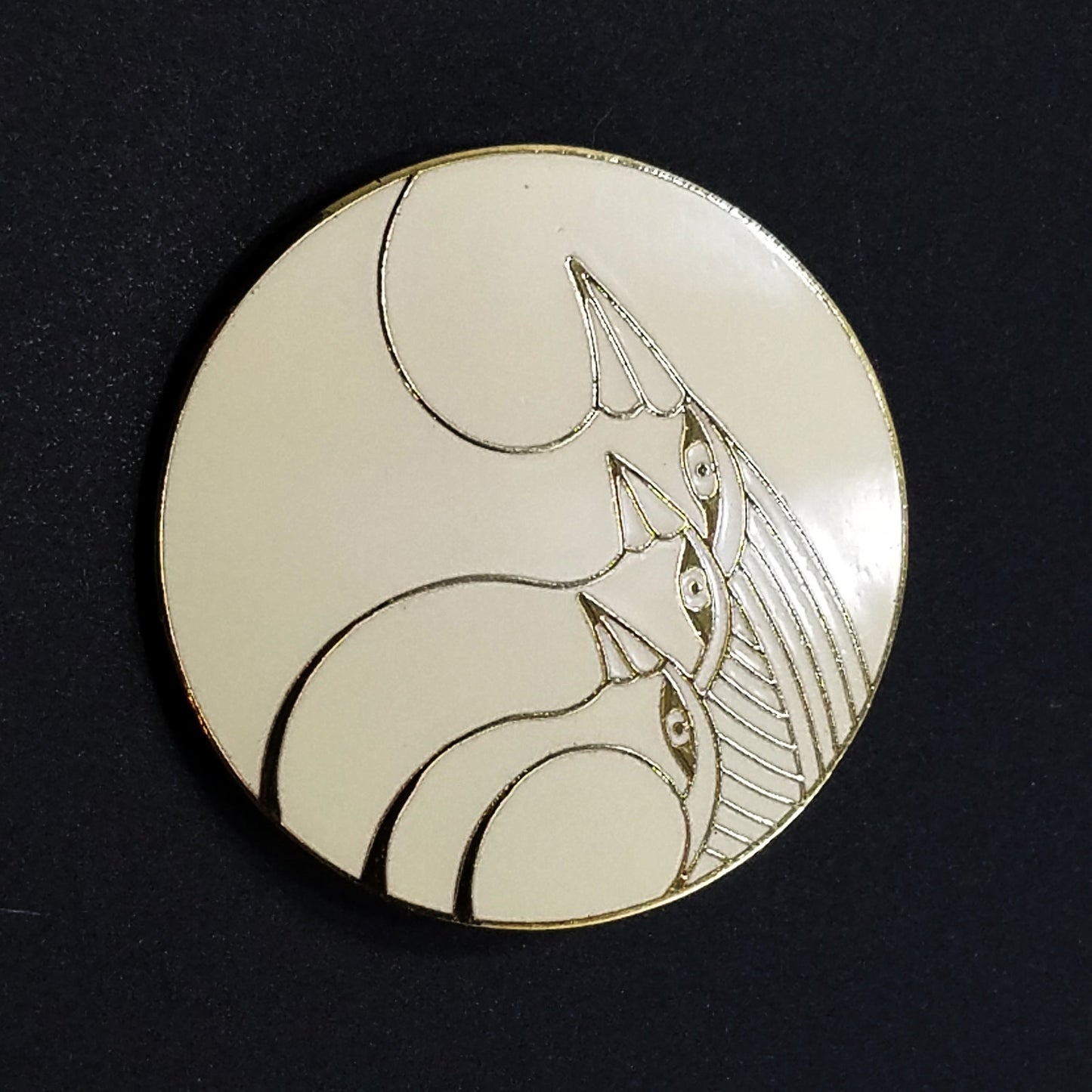 Vintage Laurel Burch Celestial Birds Brooch, Gold Plated Cloisonne, 1980s