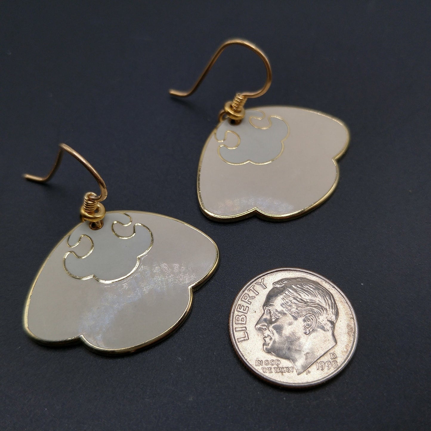 Vintage Laurel Burch Beige Enamel Drop Earrings, Gold Plated
