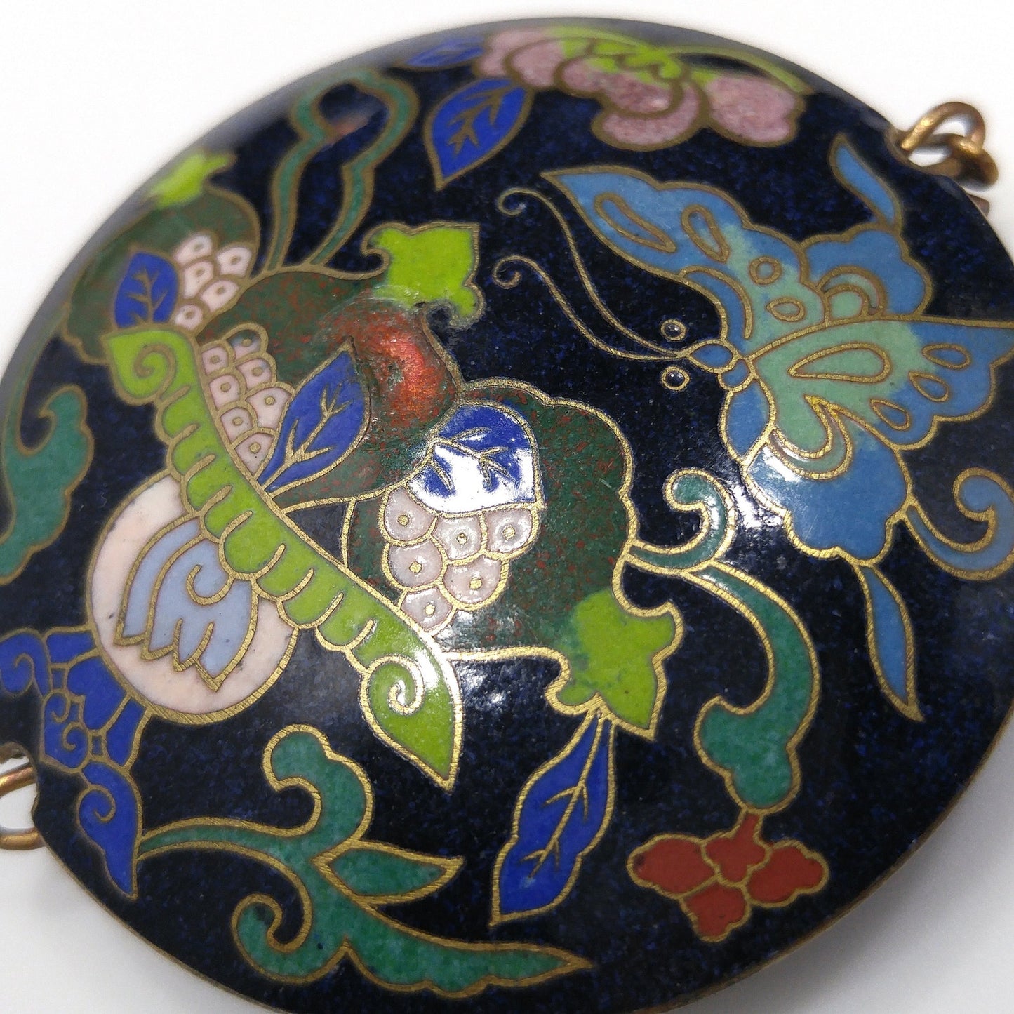 Vintage Cloisonné Double Sided Large Pendant, Blue Enamel Butterfly, 1960s Vintage Jewelry