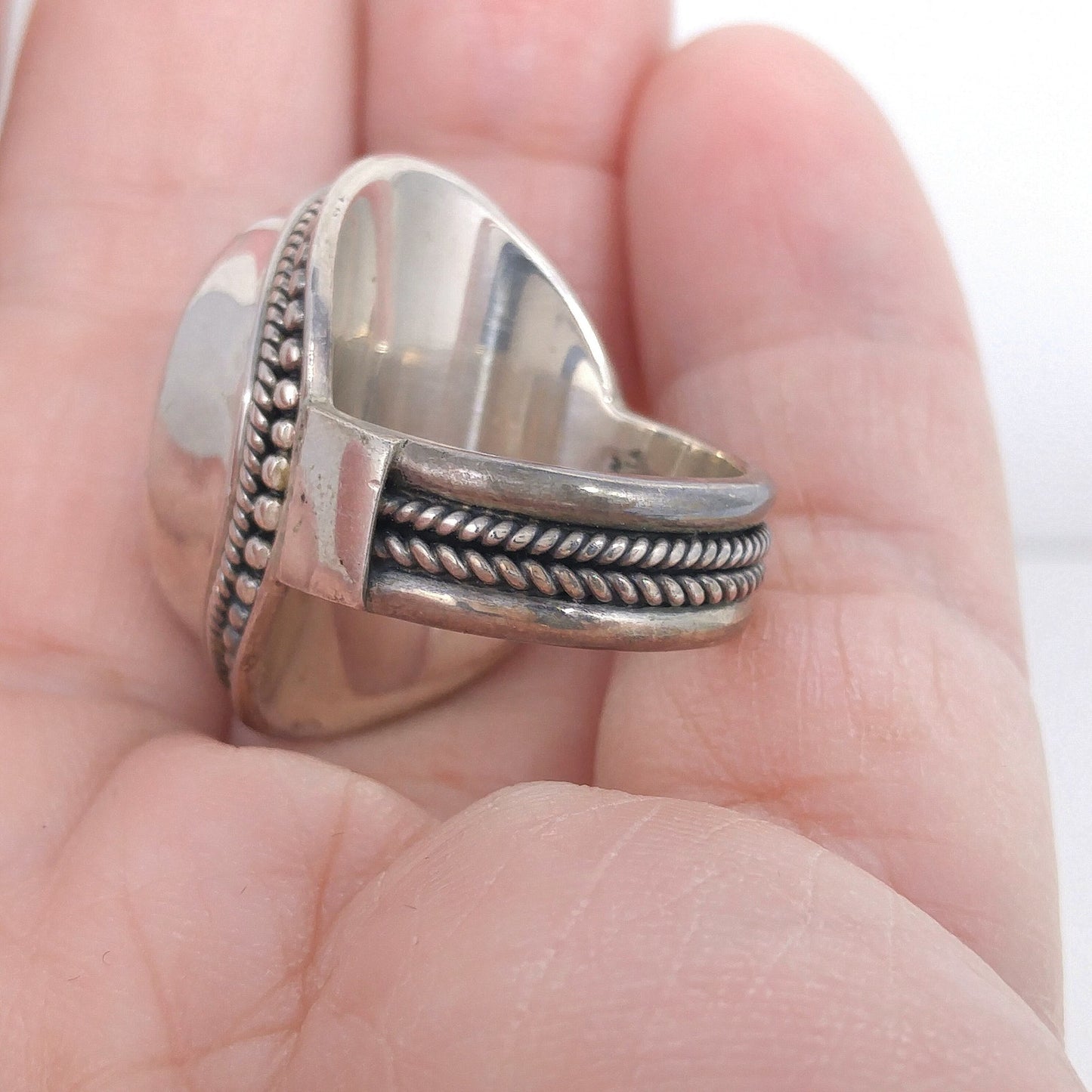 Meran Indonesia Sterling Silver Ring, Large Red Gemstone, Vintage Size 7, 925