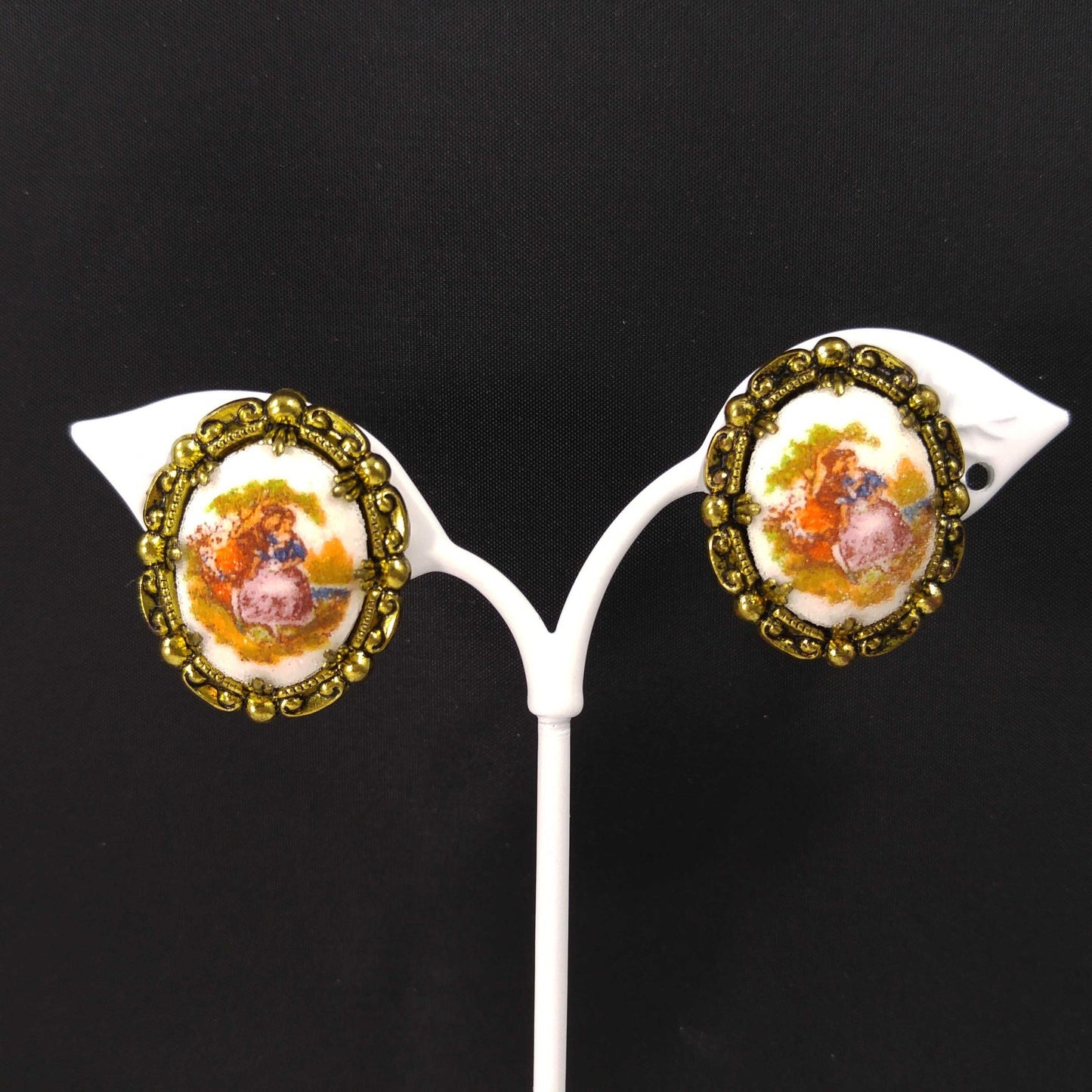 West Germany Loving Embrace Clip Earrings, Sand Glass, 1950s Vintage Jewelry