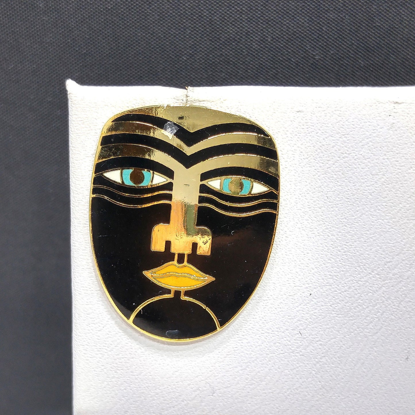Vintage Laurel Burch "Maori" Post Earrings, Tribal Faces, Gold Plated