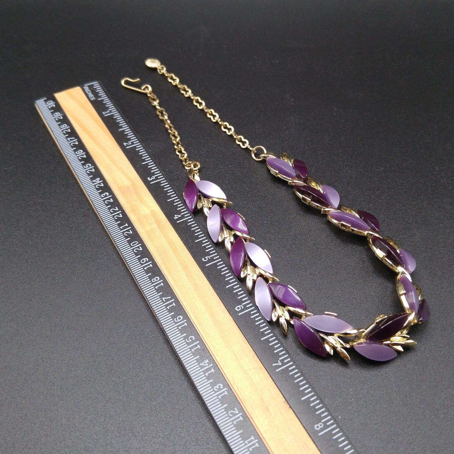 Purple Lavender Lucite Choker Necklace, Mid-Century, Gold Tone, 1950s Vintage Jewelry