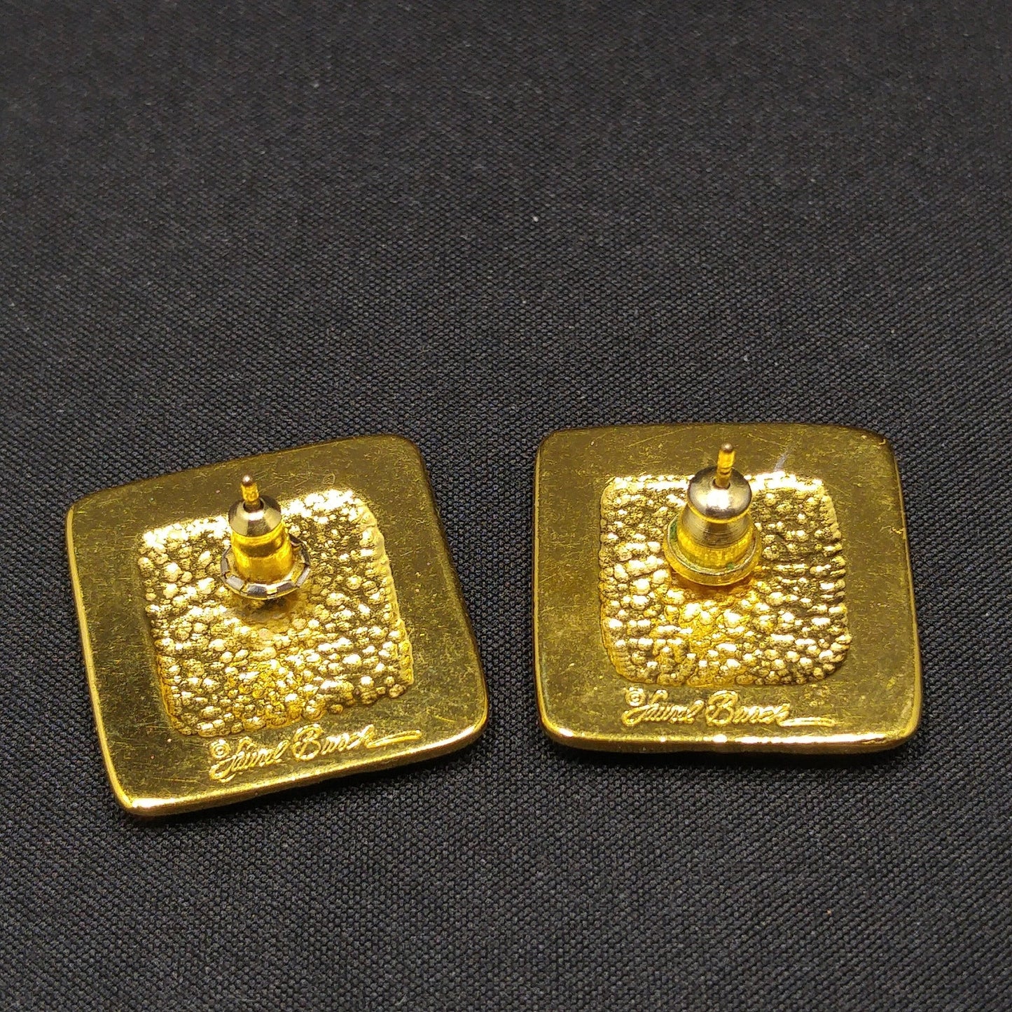 Vintage Laurel Burch Aztec Face Post Earrings, Gold Plated