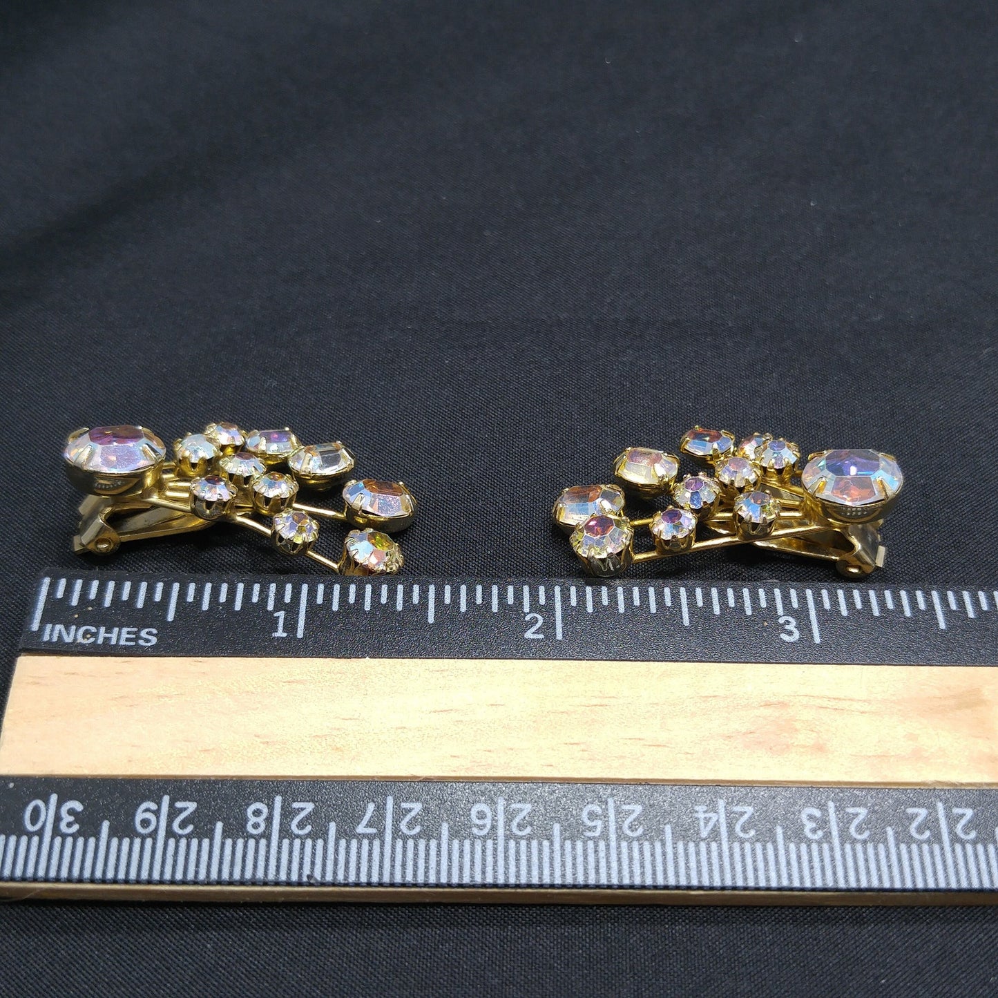 Weiss Aurora Borealis Ear Climber Earrings, Gold Plated, 1950s Vintage Jewelry