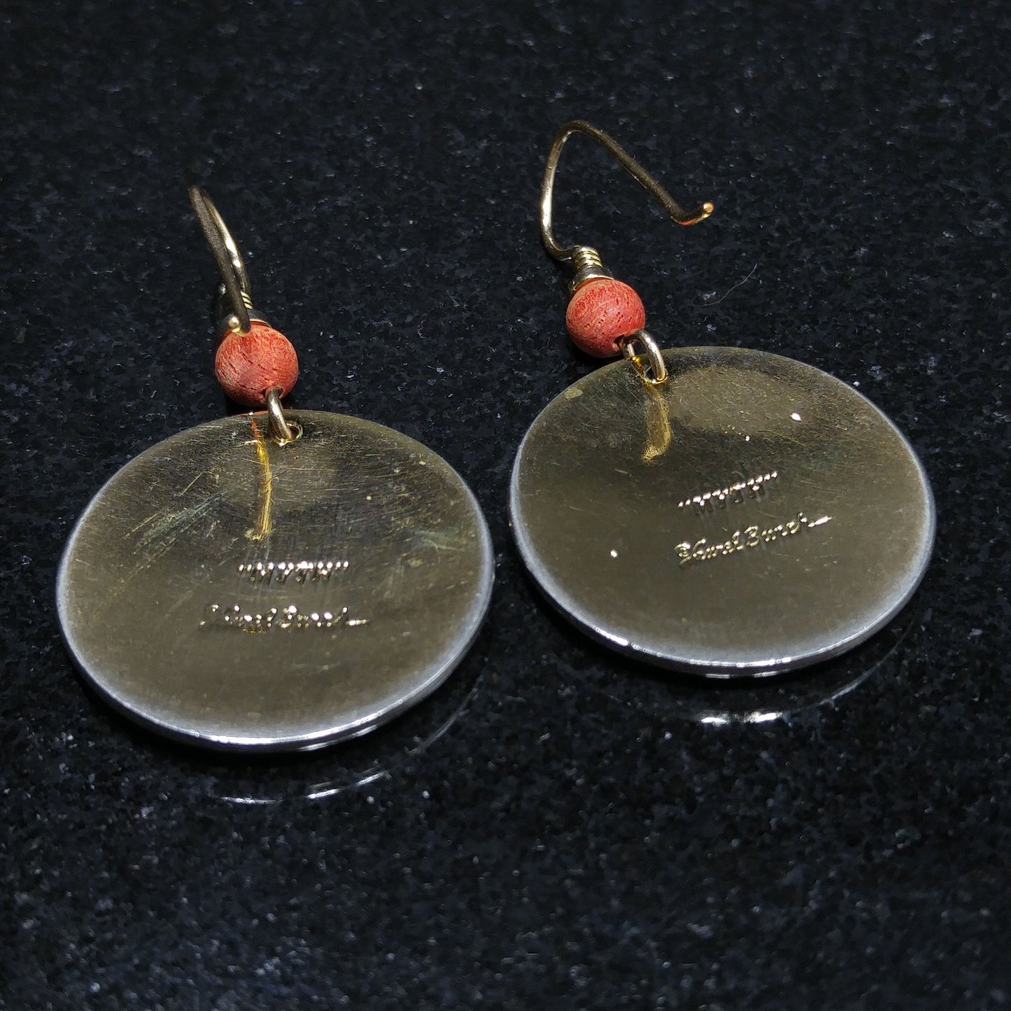 Vintage Laurel Burch "Myth" Earrings, Gold Plated Cloisonne, Red White Black