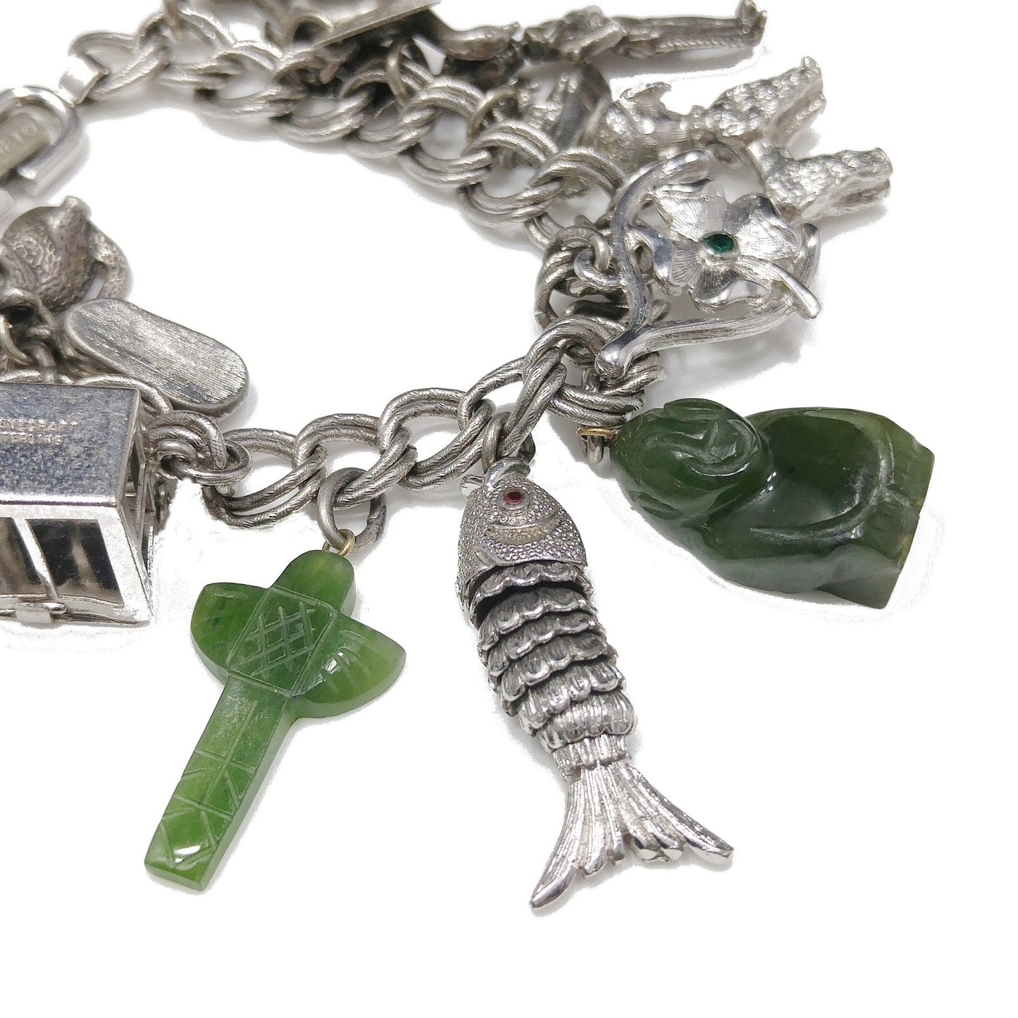 Monet Charm Bracelet, Sterling Gemstone Charms, 1960s Vintage Jewelry