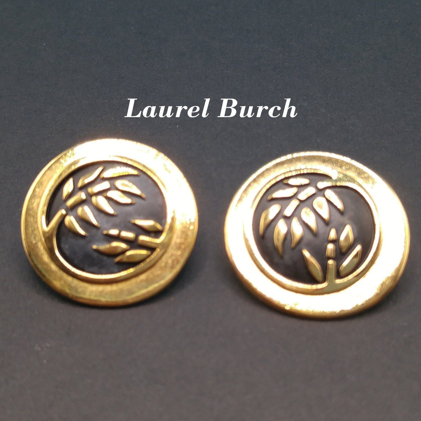 Laurel Burch Bamboo Large Post Earrings, Black Enamel, Gold Plated, 1980s Vintage Jewelry
