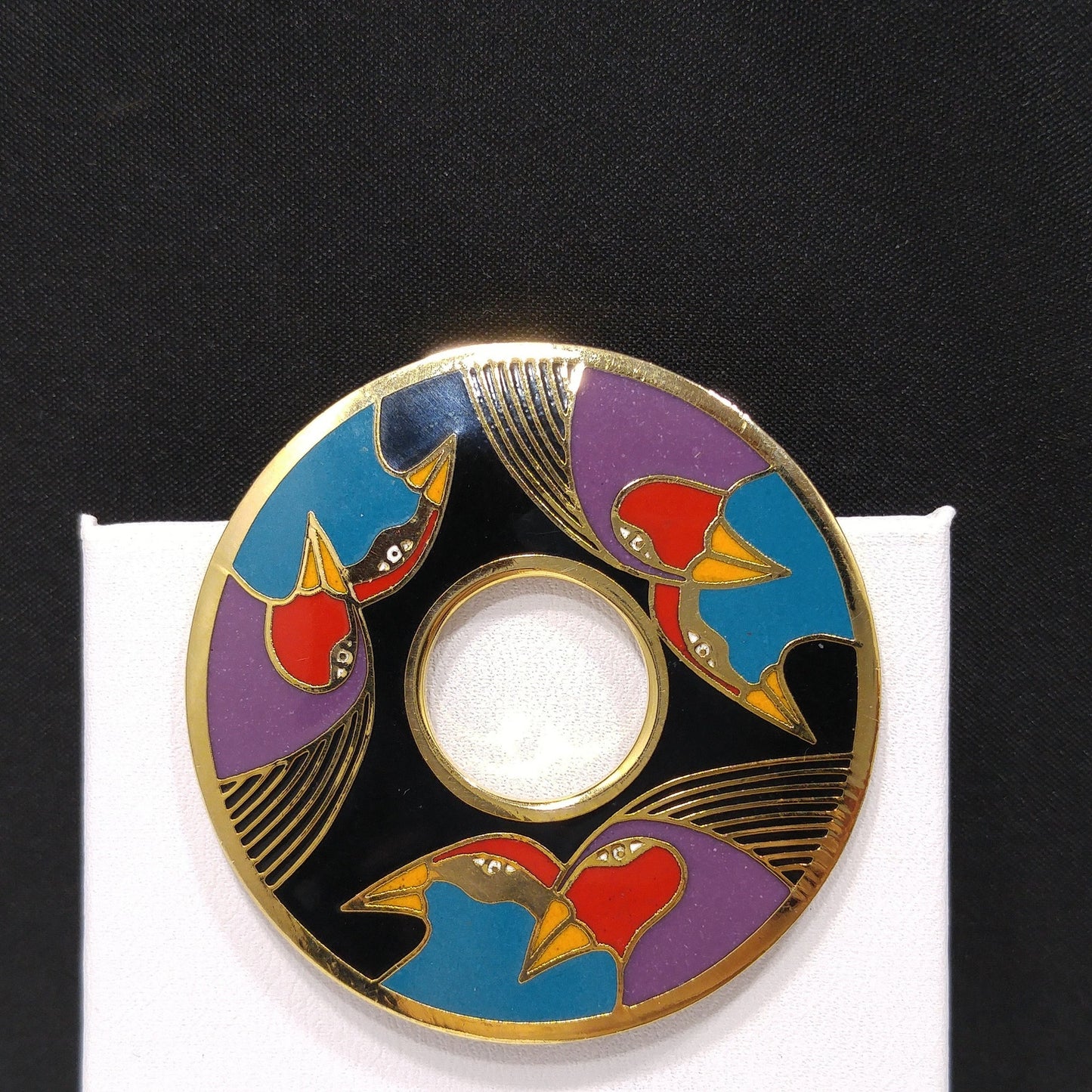 Laurel Burch "Birds of Santorini" Brooch, Cloisonné & Enamel, 1980s Vintage Jewelry