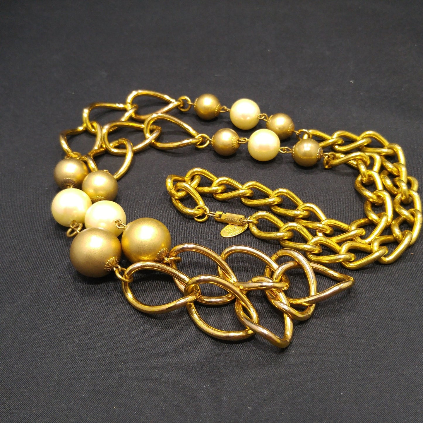 Miriam Haskell Long Faux Pearl Necklace, 36 Inches, Gold Plated, 1940s Vintage Jewelry