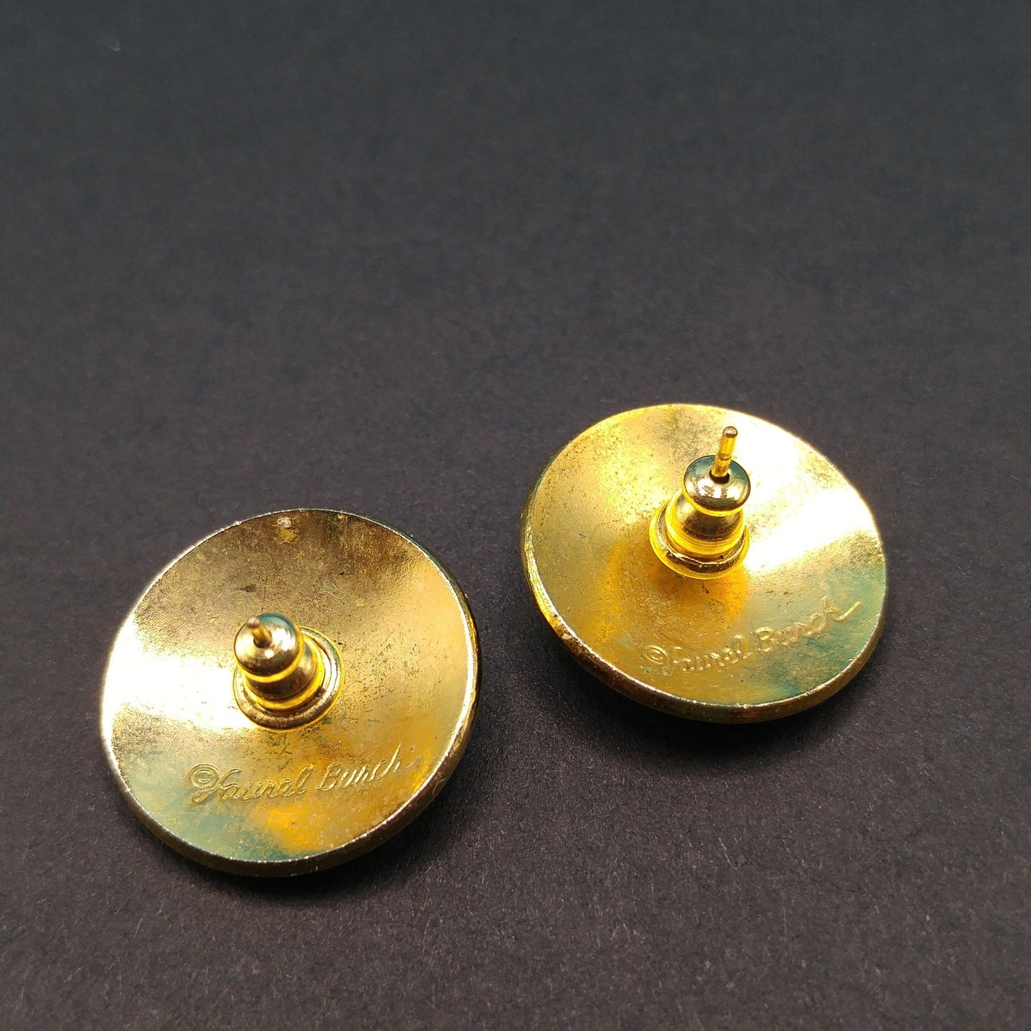 Laurel Burch Purple Post Earrings, Lavender Purple Enamel, Gold Plated, 1980s