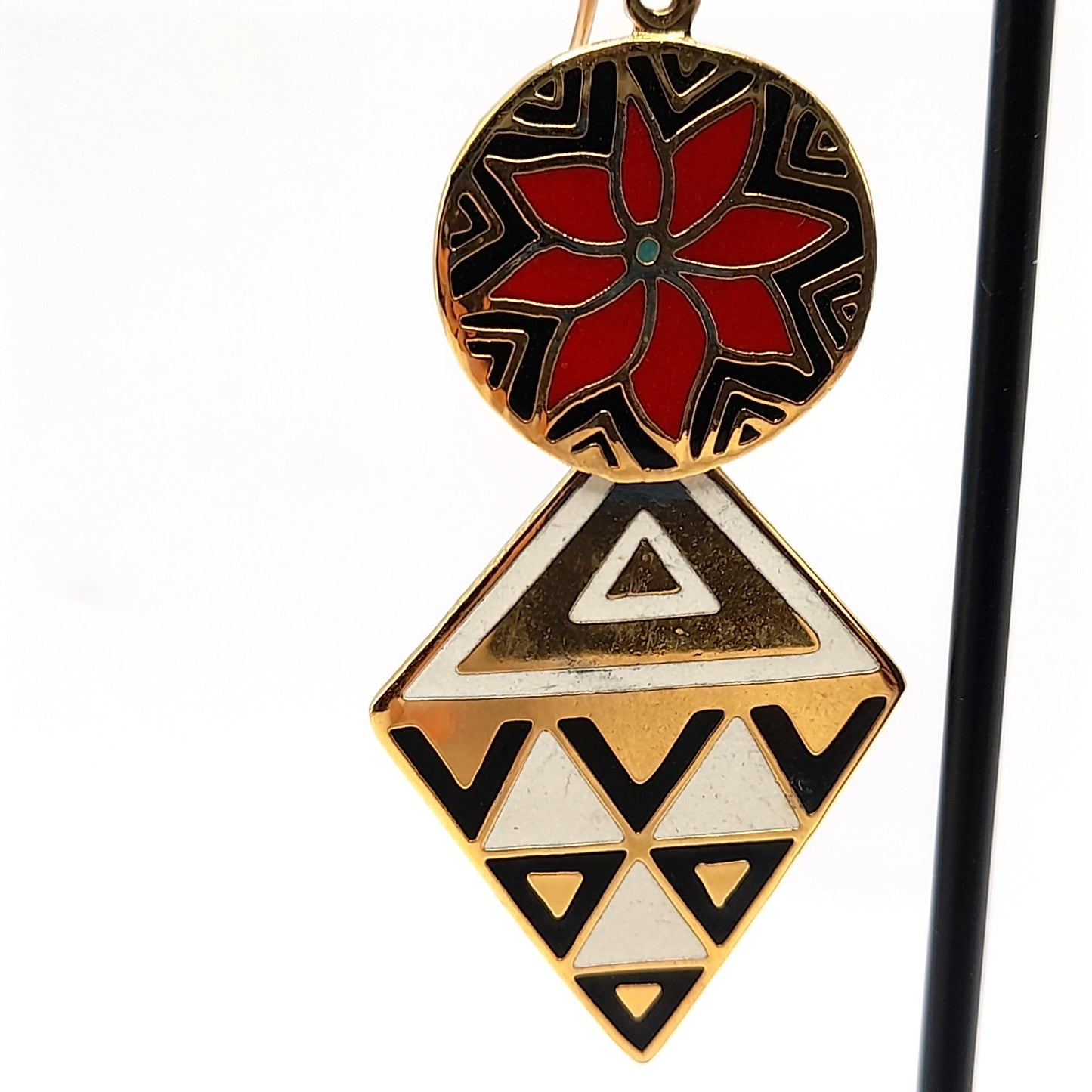 Laurel Burch "Gypsy Spirit 1993" Long Earrings, Gold Plated, GF Ear Wires, 1990s Vintage Jewelry