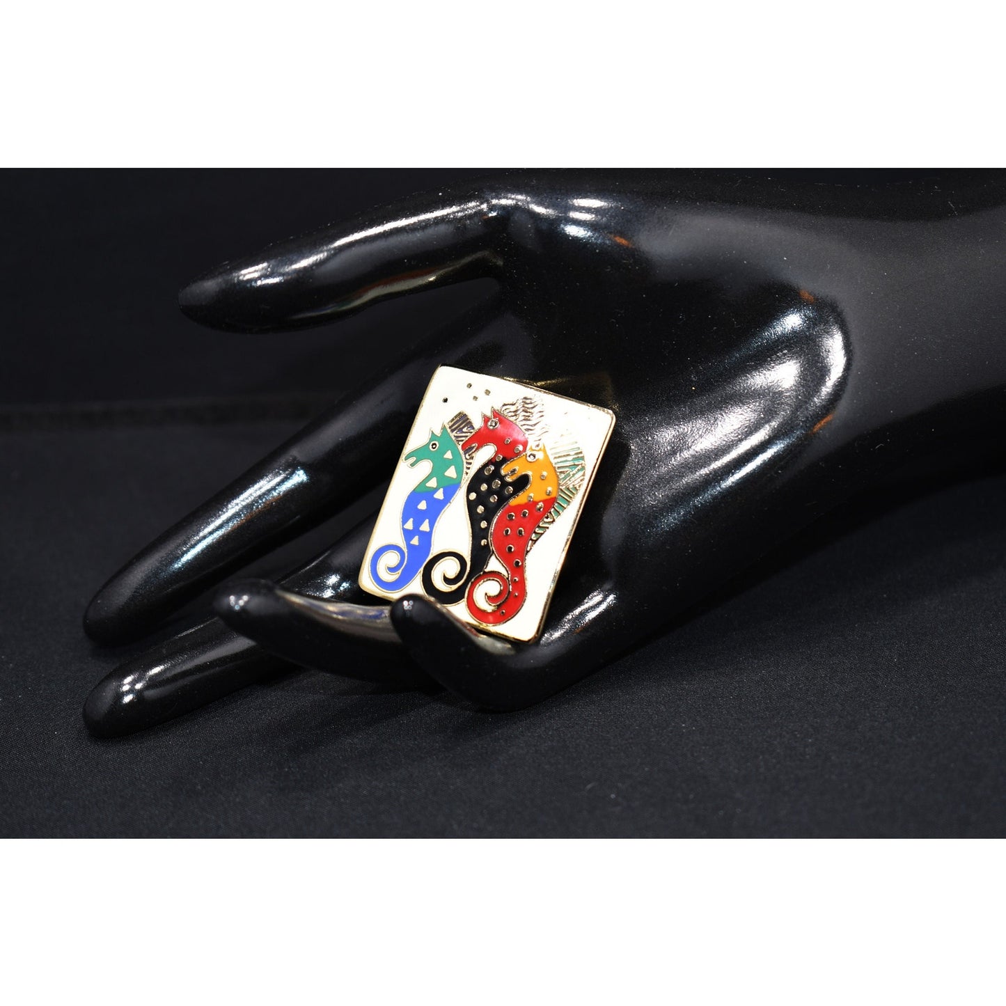 Laurel Burch "Sea Stallions" Brooch, Gold Plated, 1980s Vintage Jewelry