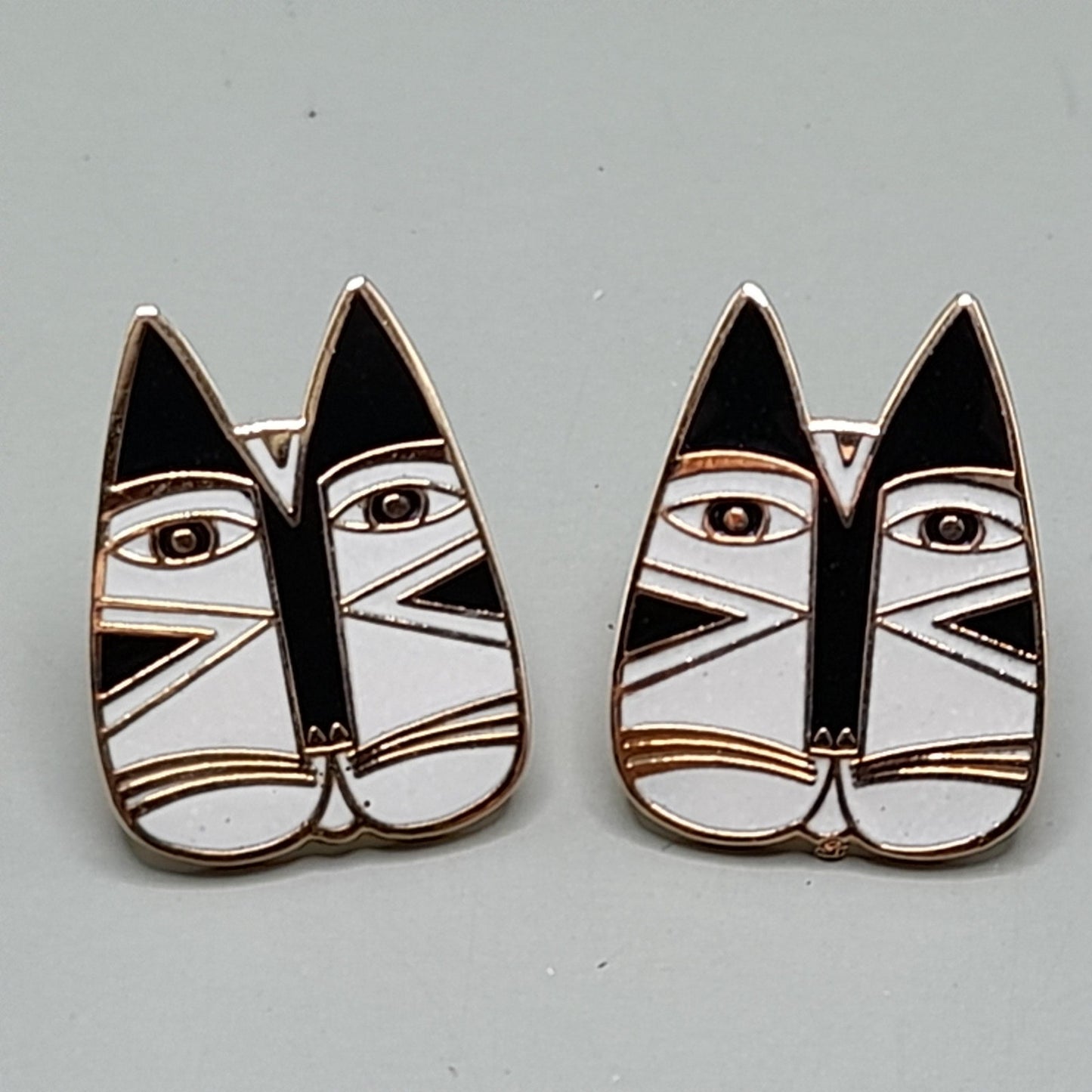 Vintage Laurel Burch "Gato" Cat Post Earrings, Enamel, Gold Plated, 1980s