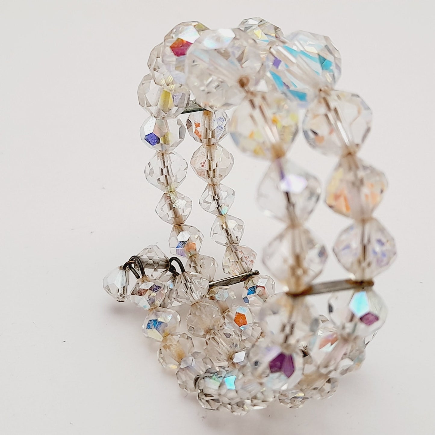 Vintage 1950s Clear Aurora Borealis Crystal Two Strand Bracelet – 6 3/4 Inches