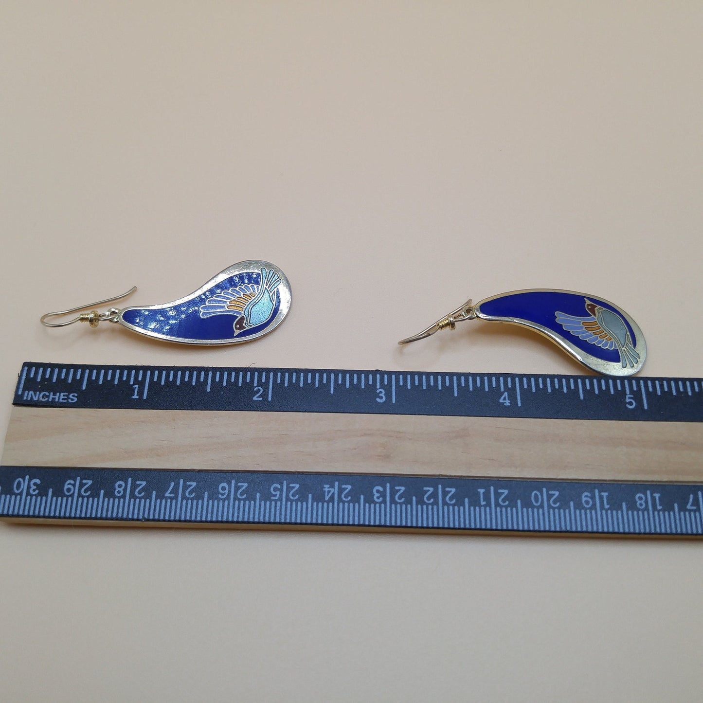 Vintage Laurel Burch Swallow Bird Blue Enamel Earrings, Gold Plated