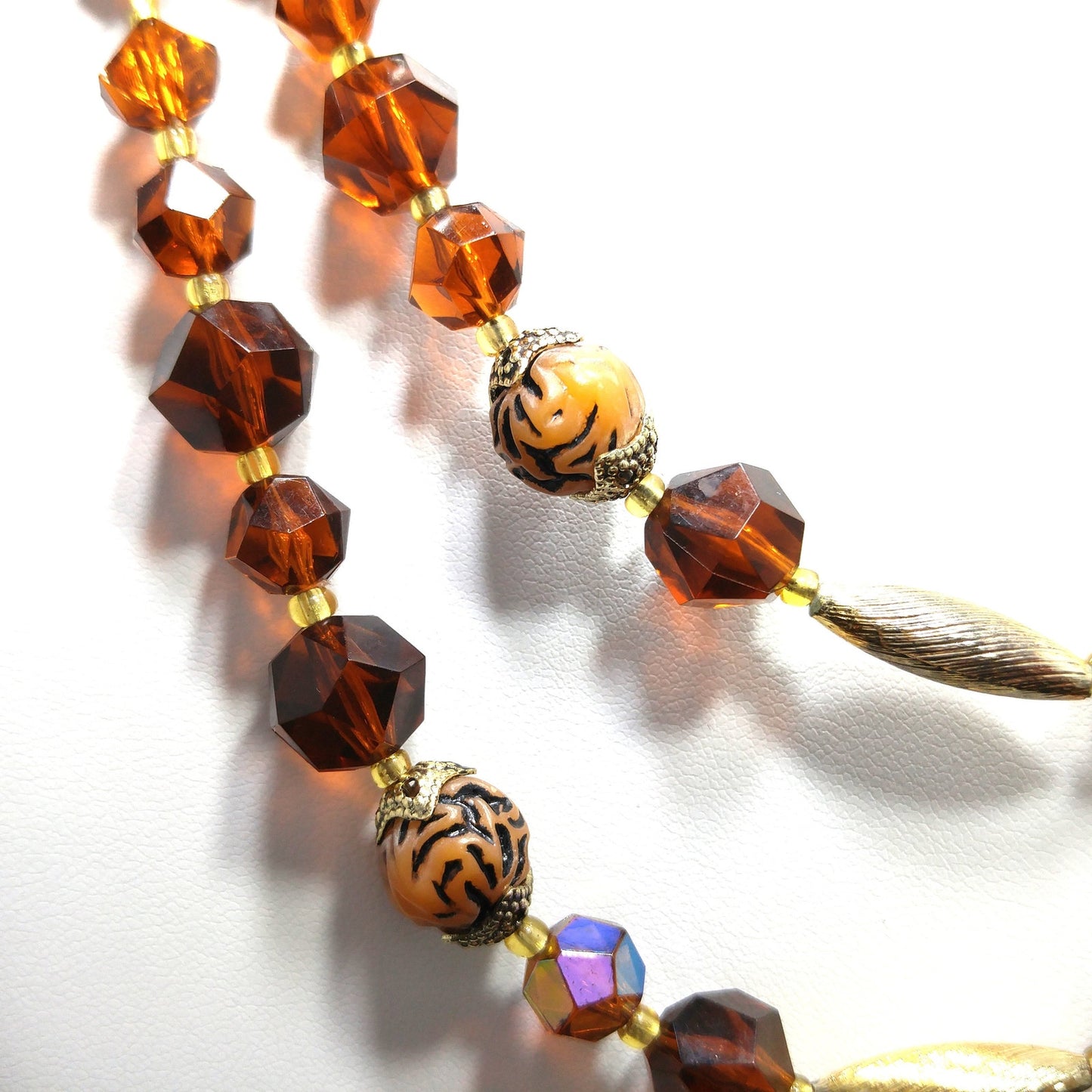 Western Germany Art Bead Floral Necklace, Two Strands, Button Box Clasp, 1950s Vintage Jewelry