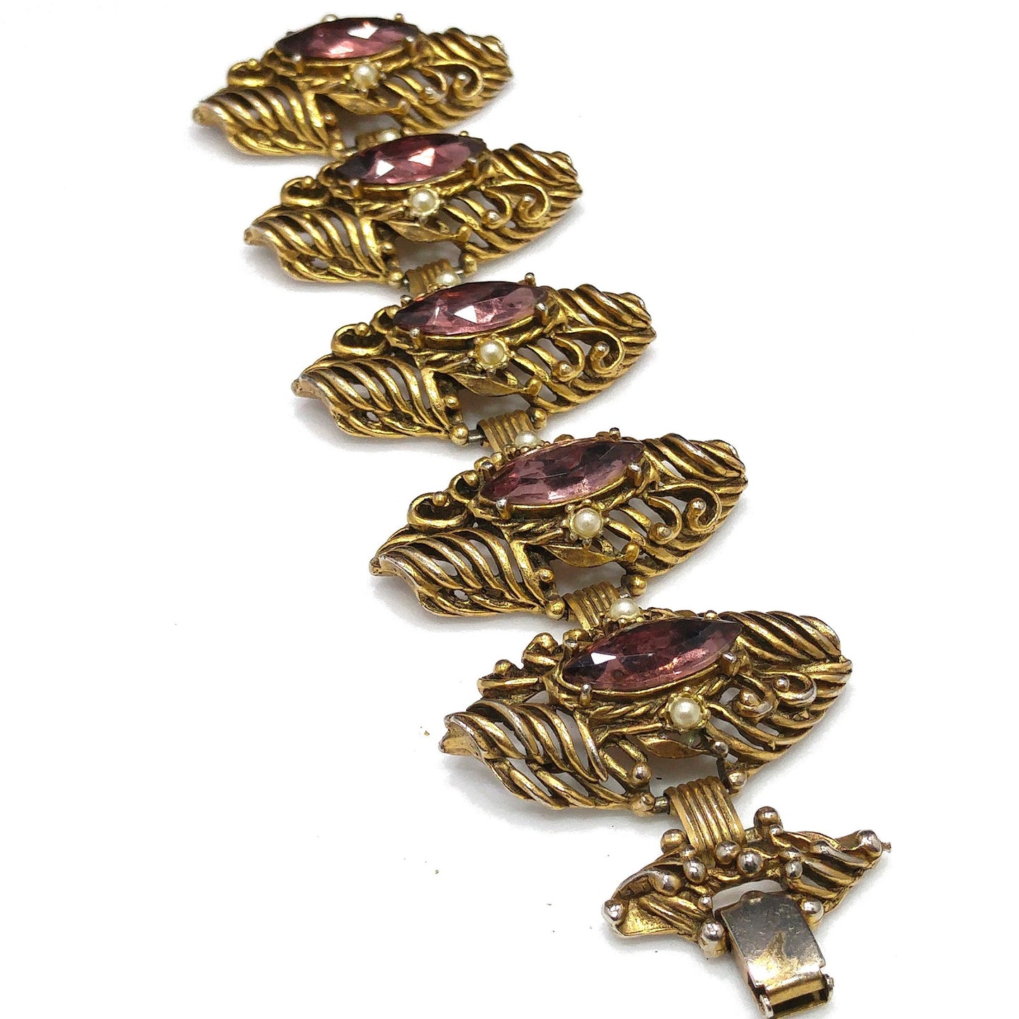 Mid-Century Purple Rhinestone Wide Bracelet Dangle Earrings Set, 1950s Vintage Jewelry