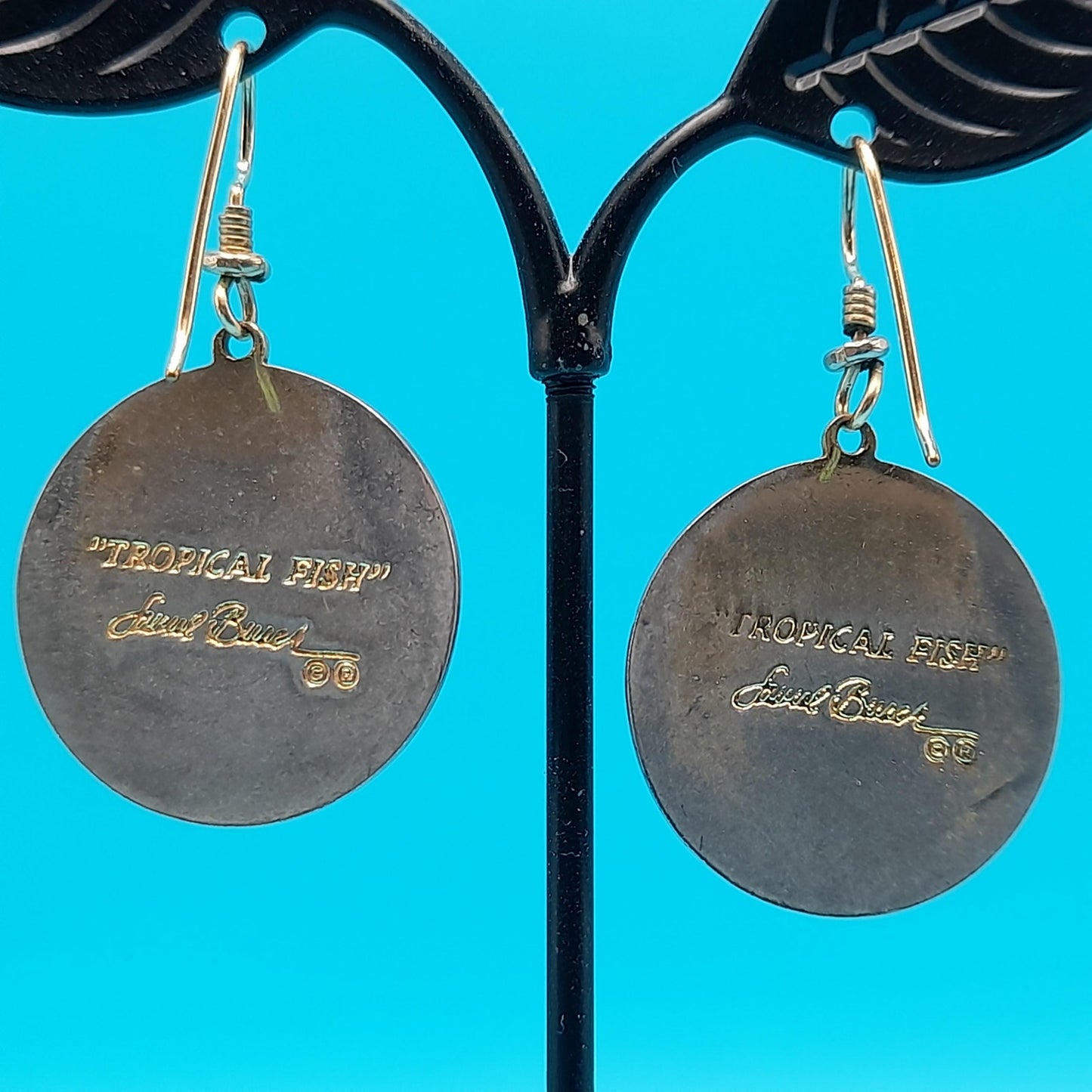 Vintage Laurel Burch "Tropical Fish" Drop Earrings, Gold Plated, 1980s