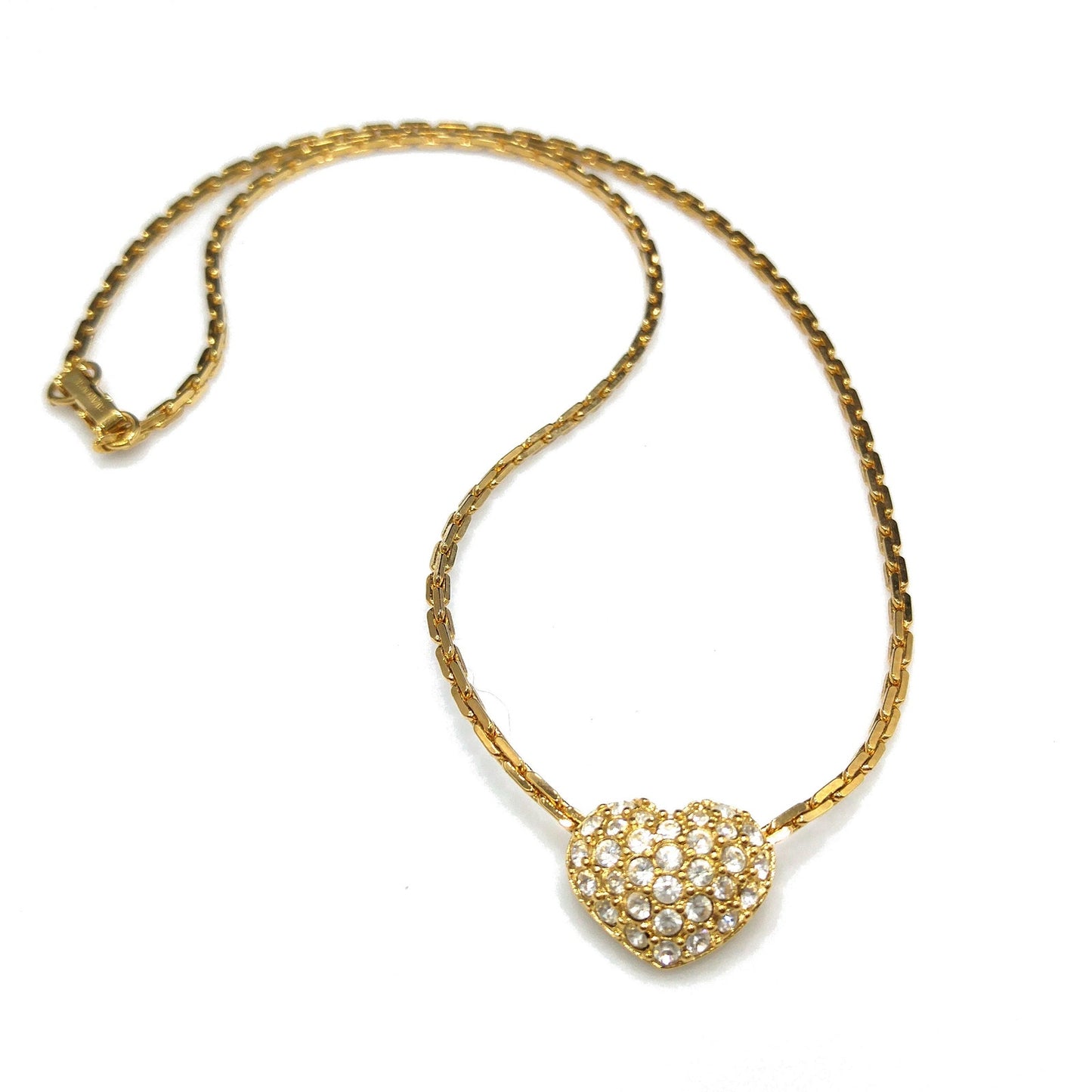 Swarovski Swan Logo Heart Necklace, Pavé Rhinestones, Gold Plated, 1990s Vintage