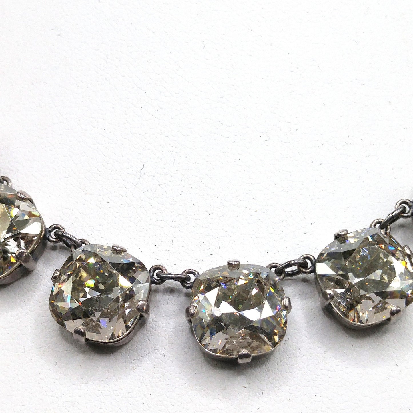 Catherine Popesco Art Deco Style Necklace, Clear Crystal Rhinestones, Silver Plated French Jewelry, 1980s Vintage Necklace
